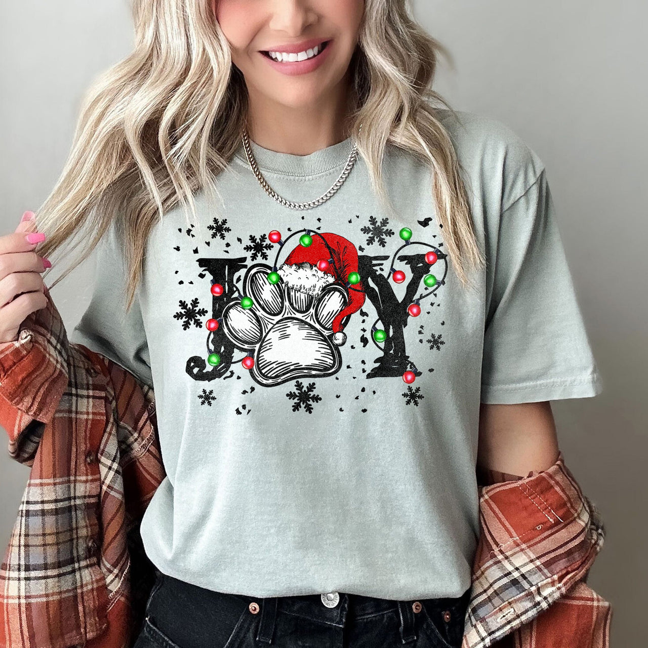 Joyful Christmas Dog Paw Print Design For Seasonal Joy And Cozy Family Moments Comfort Colors Tee