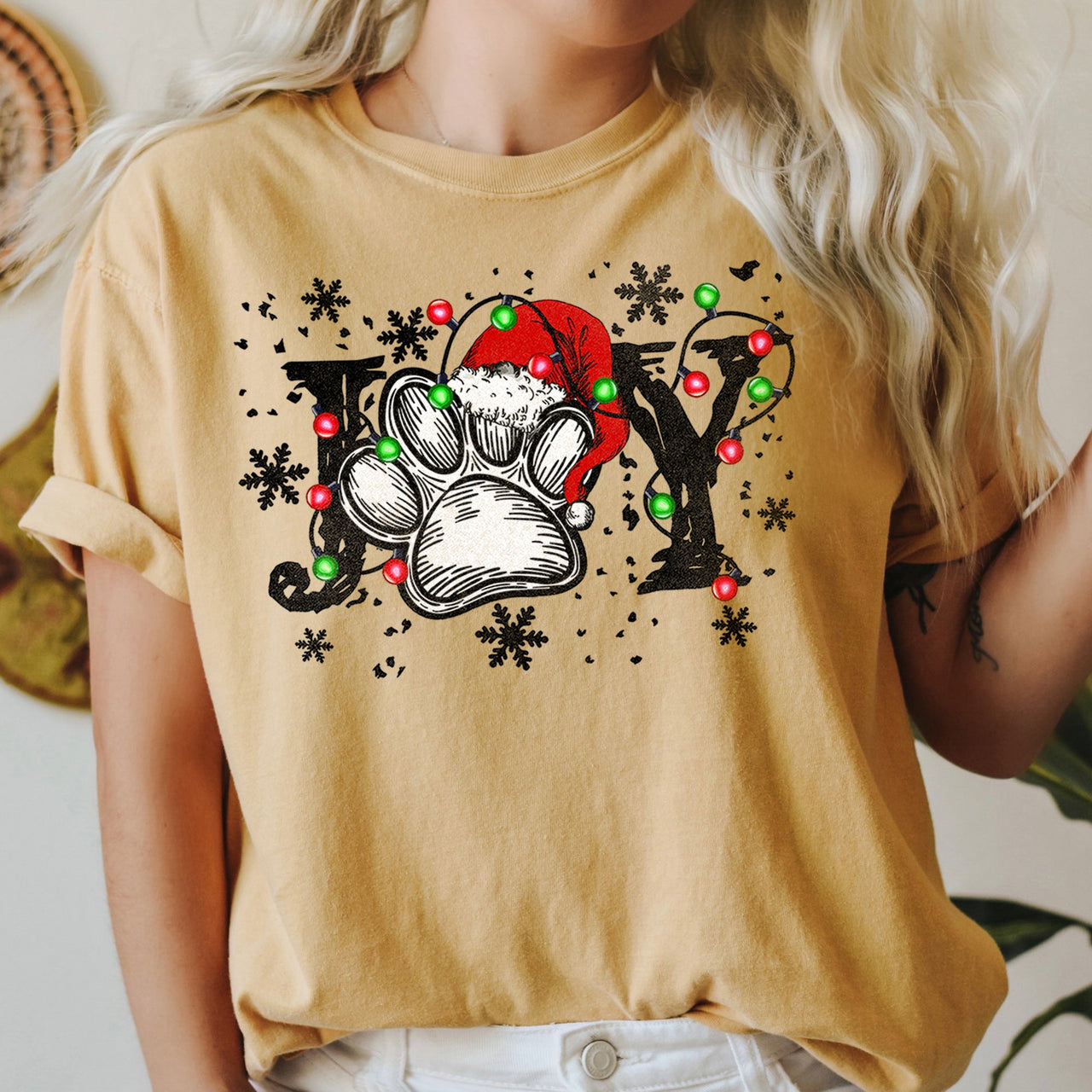 Joyful Christmas Dog Paw Print Design For Seasonal Joy And Cozy Family Moments Comfort Colors Tee