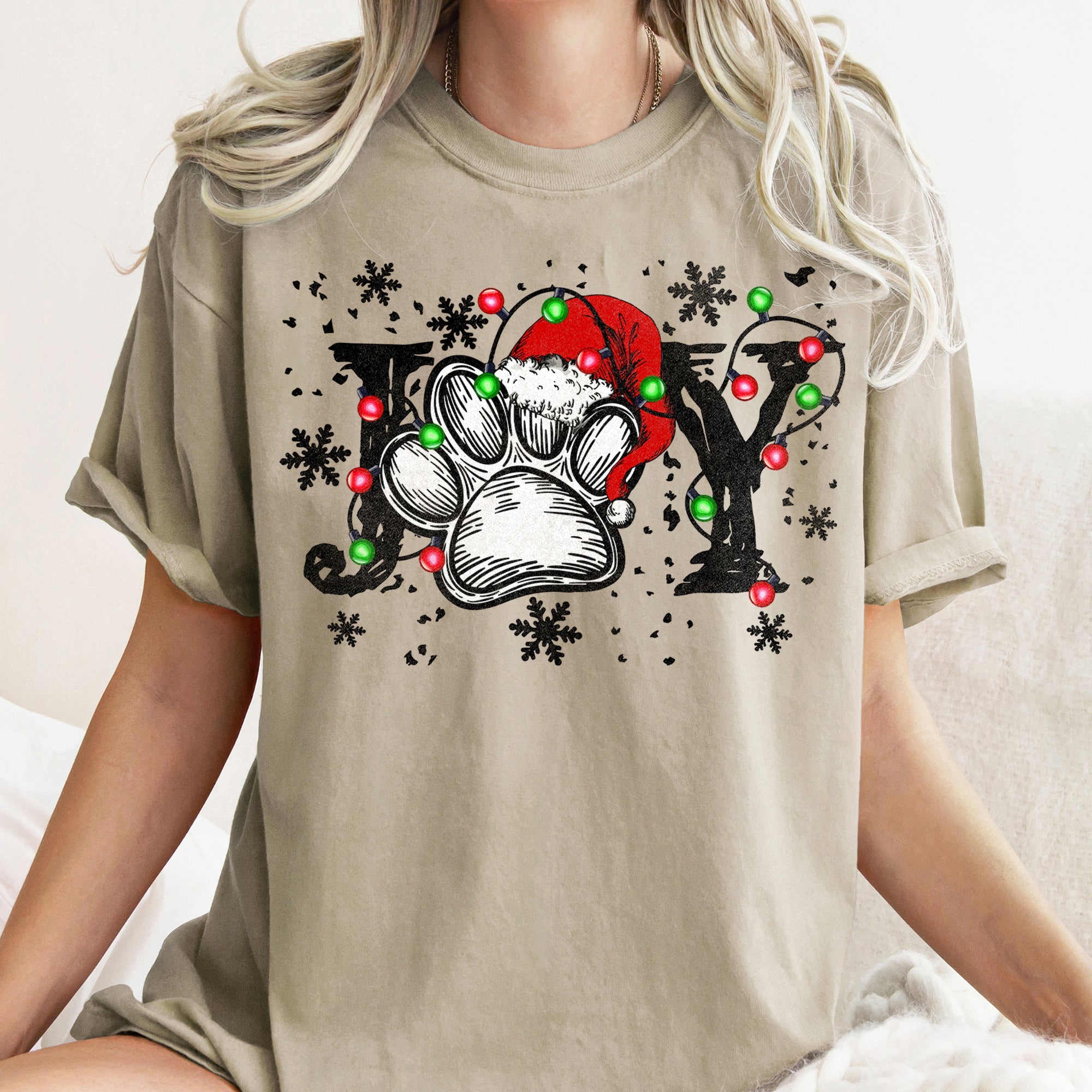 Joyful Christmas Dog Paw Print Design For Seasonal Joy And Cozy Family Moments Comfort Colors Tee