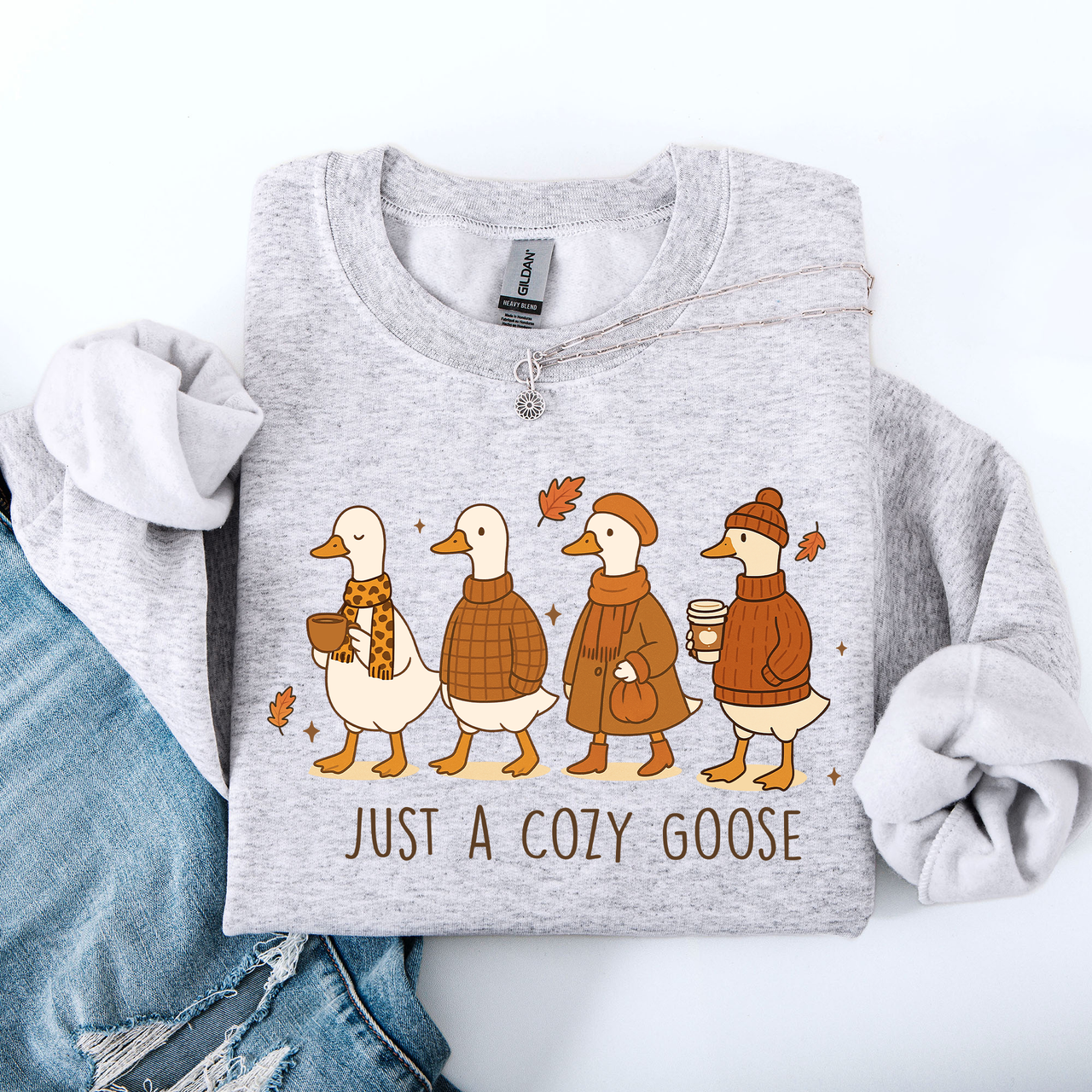 Just A Cozy Goose Autumn Floral Sunflower Pumpkin Spice Cozy Fleece Seasonal Sweatshirt