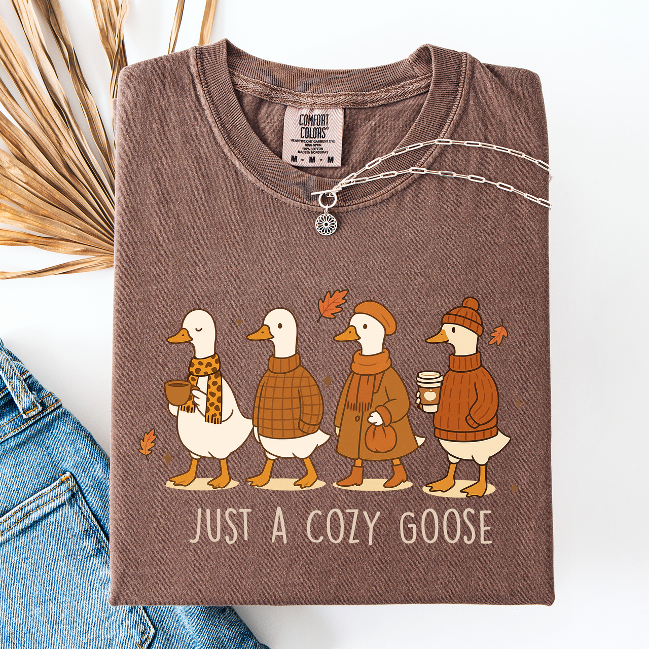 Just A Cozy Goose Autumn Watercolor Bouquet Pumpkin Spice Floral Comfort Colors Tee