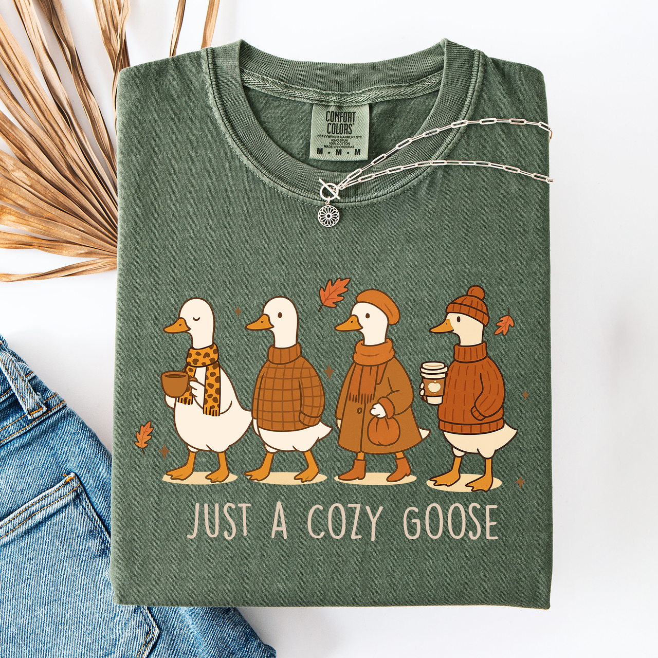 Just A Cozy Goose Autumn Watercolor Bouquet Pumpkin Spice Floral Comfort Colors Tee