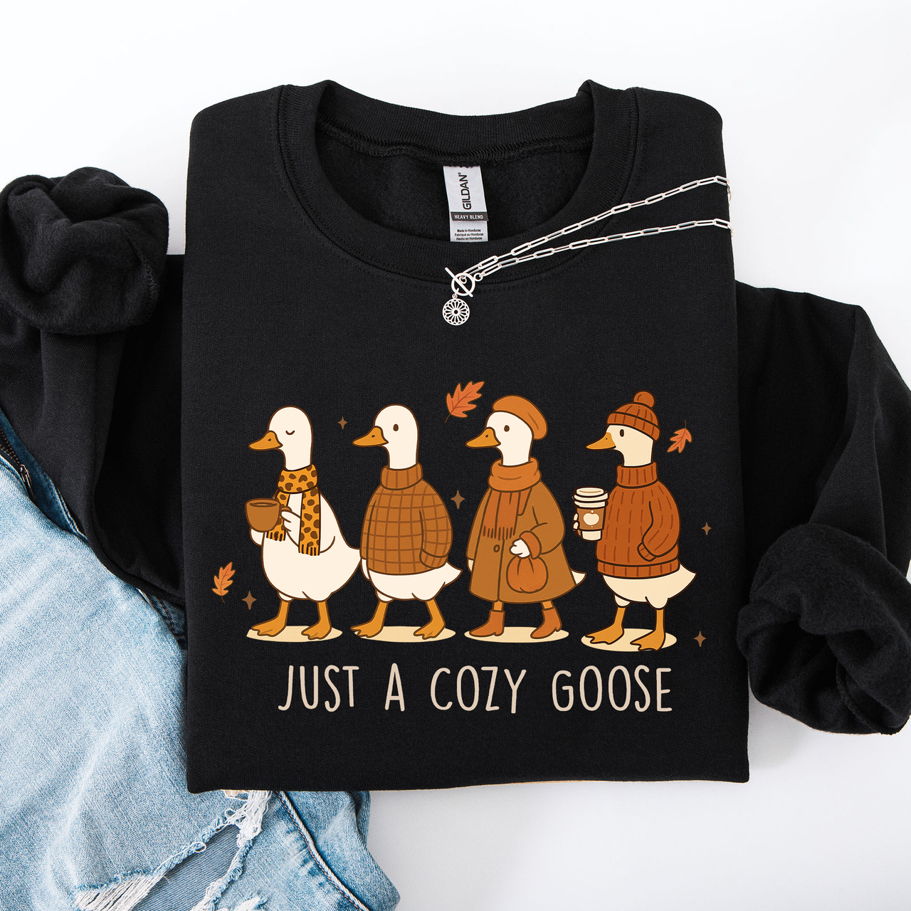 Just A Cozy Goose Autumn Floral Sunflower Pumpkin Spice Cozy Fleece Seasonal Sweatshirt