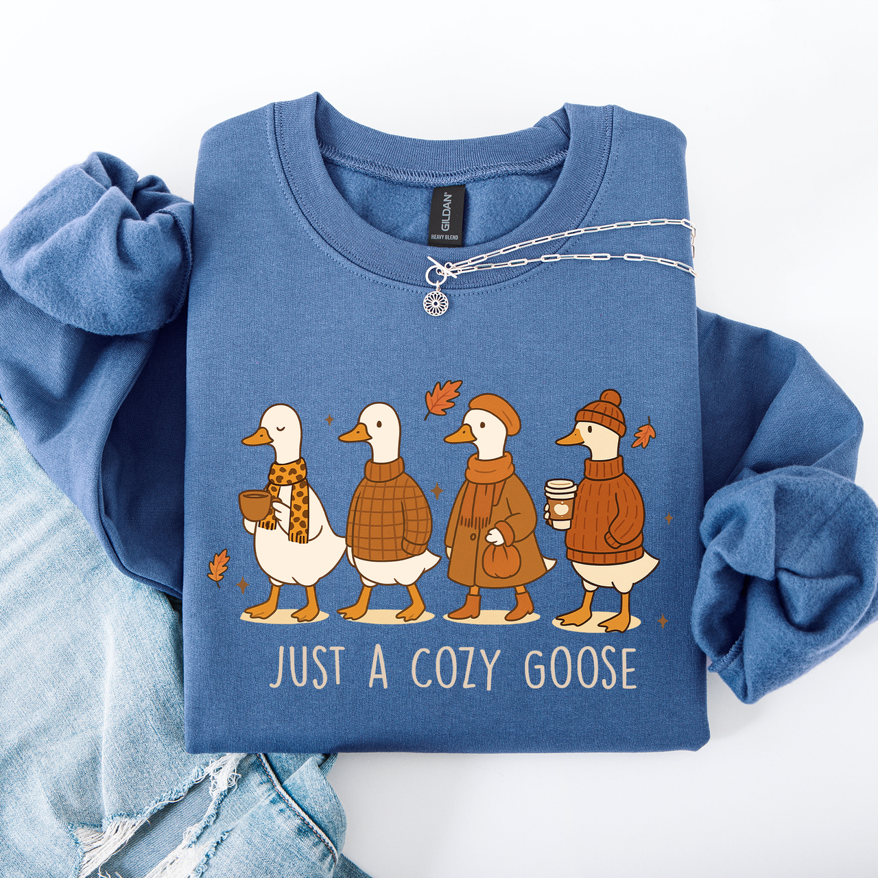 Just A Cozy Goose Autumn Floral Sunflower Pumpkin Spice Cozy Fleece Seasonal Sweatshirt