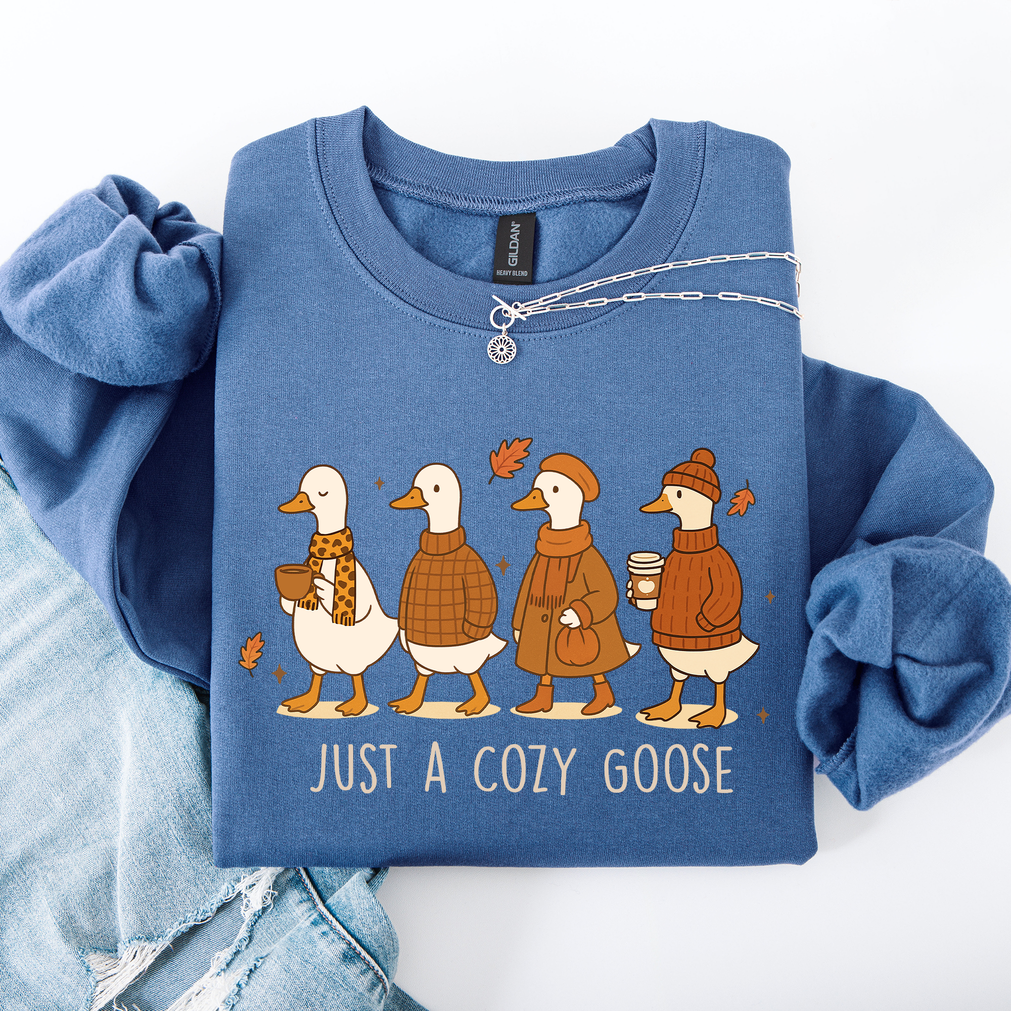 Just A Cozy Goose Autumn Floral Sunflower Pumpkin Spice Cozy Fleece Seasonal Sweatshirt