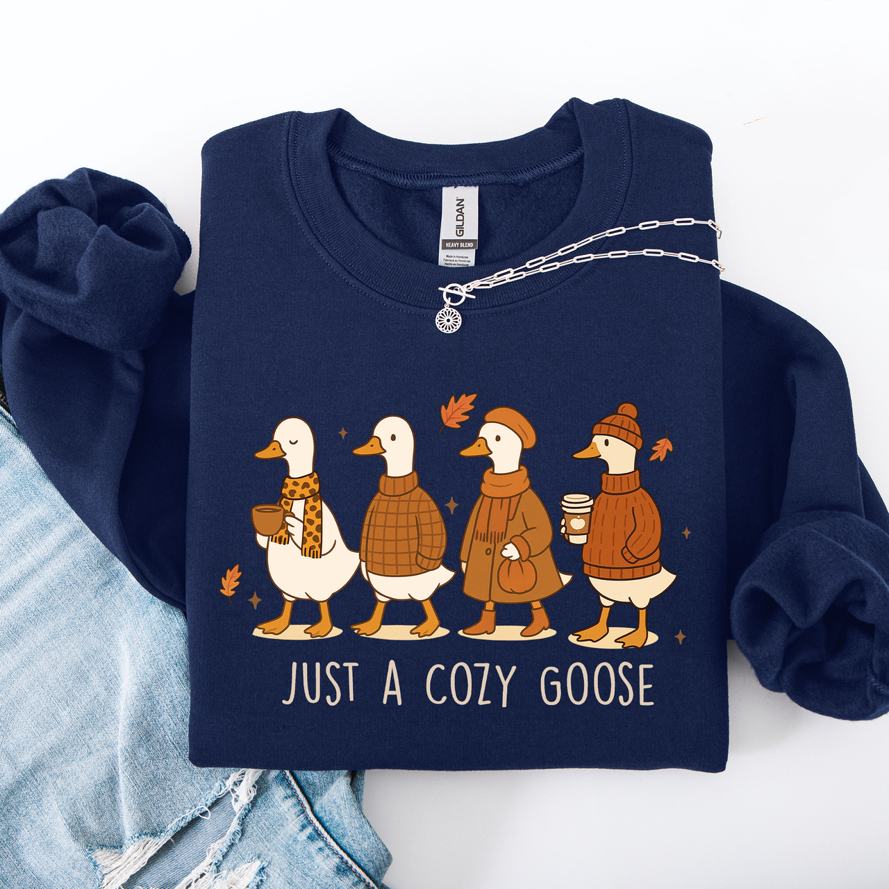 Just A Cozy Goose Autumn Floral Sunflower Pumpkin Spice Cozy Fleece Seasonal Sweatshirt