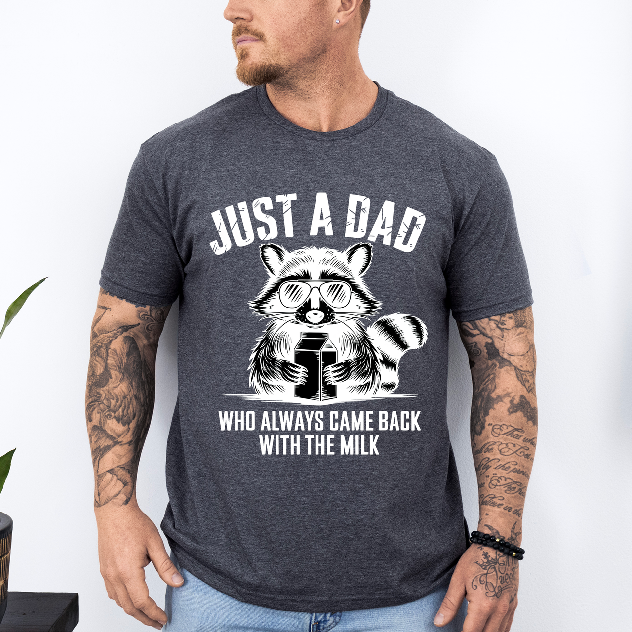 Just A Dad Who Always Came Back With The Milk Raccoon Retro Vintage Classic Graphic Tee