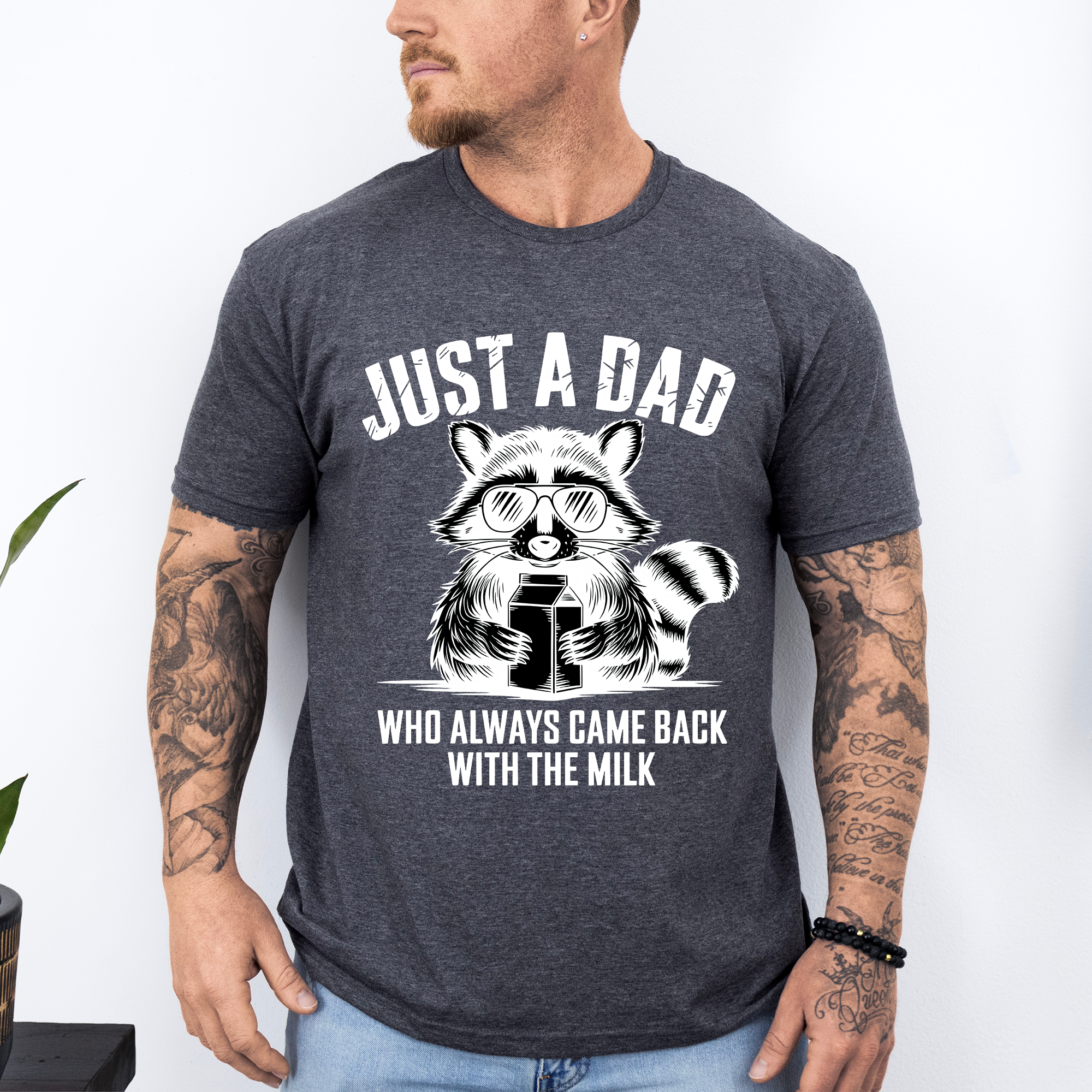 Just A Dad Who Always Came Back With The Milk Raccoon Retro Vintage Classic Graphic Tee