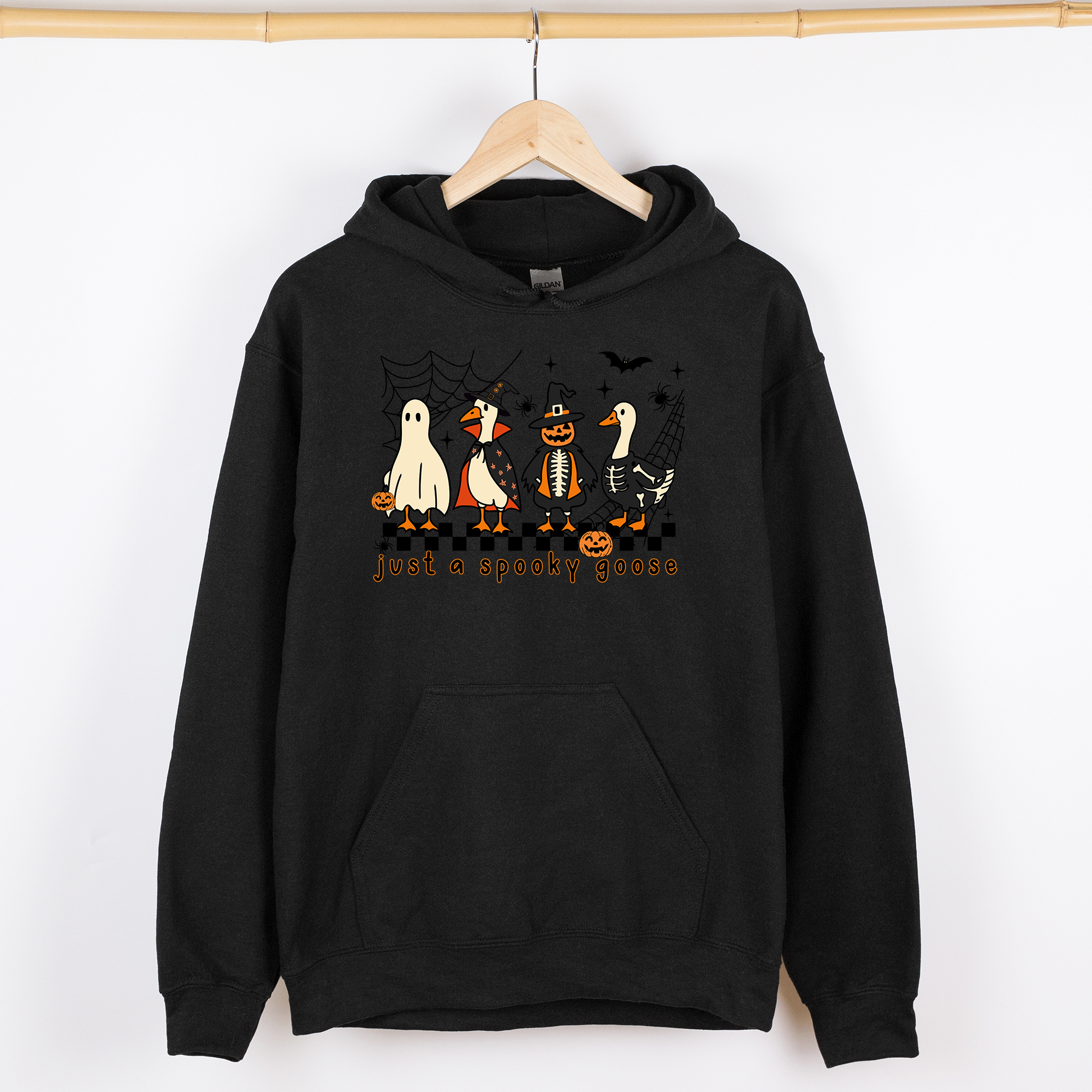 Just A Spooky Goose Checkered Halloween Spooky Goose Illustration Art Graphic Hoodie
