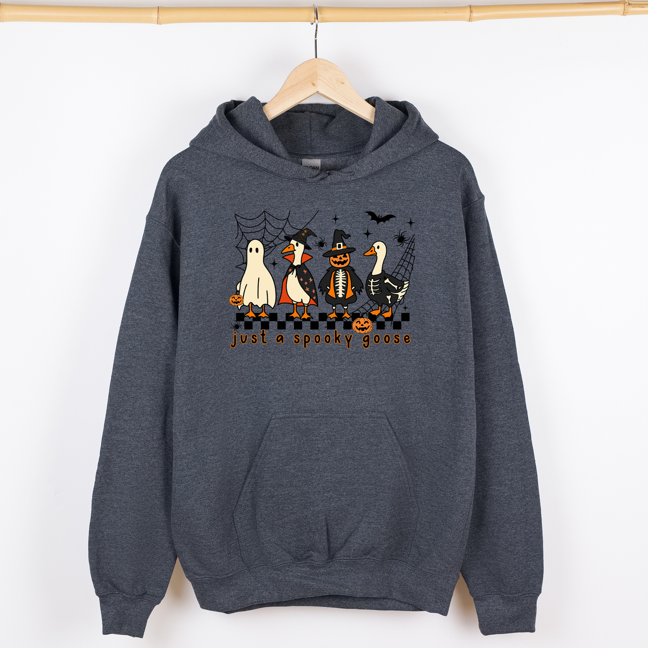 Just A Spooky Goose Checkered Halloween Spooky Goose Illustration Art Graphic Hoodie
