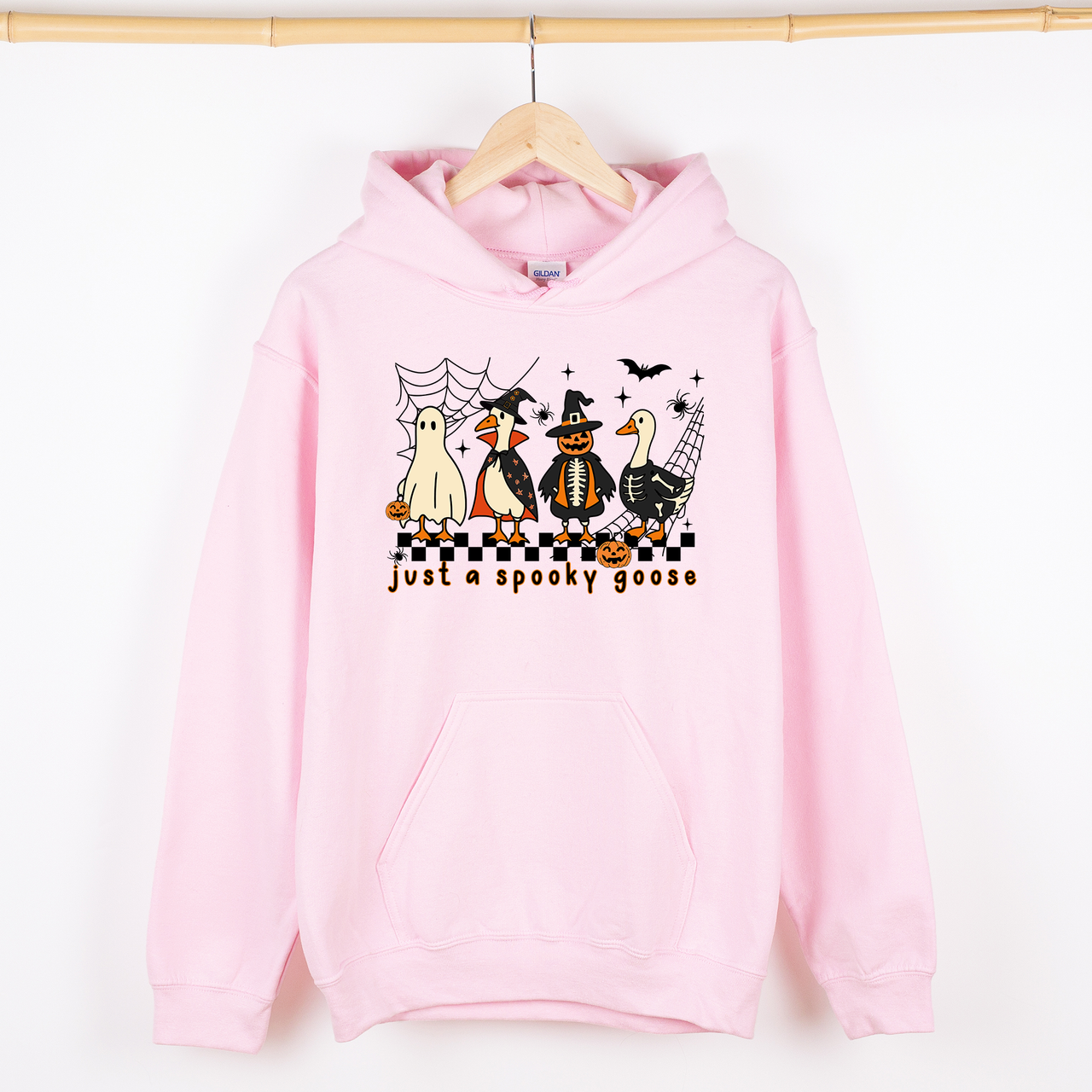 Just A Spooky Goose Checkered Halloween Spooky Goose Illustration Art Graphic Hoodie