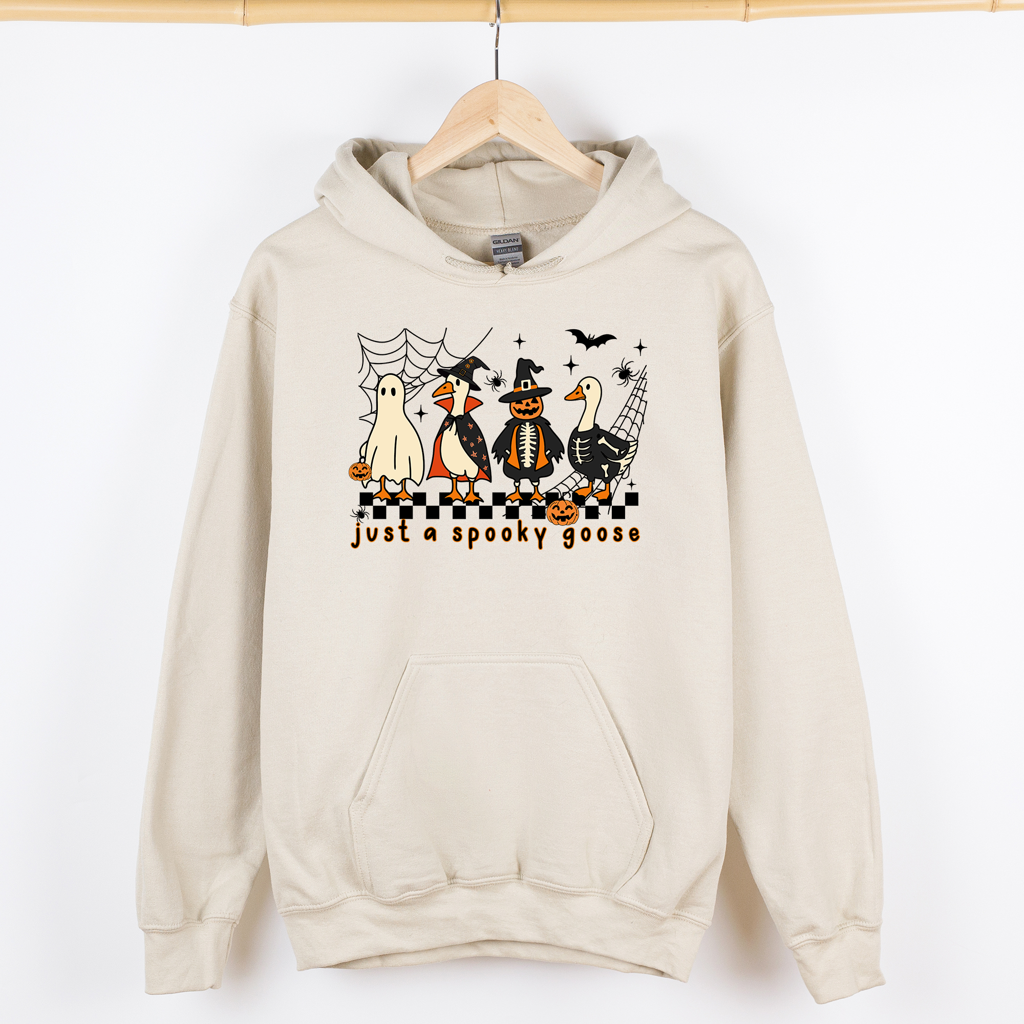 Just A Spooky Goose Checkered Halloween Spooky Goose Illustration Art Graphic Hoodie