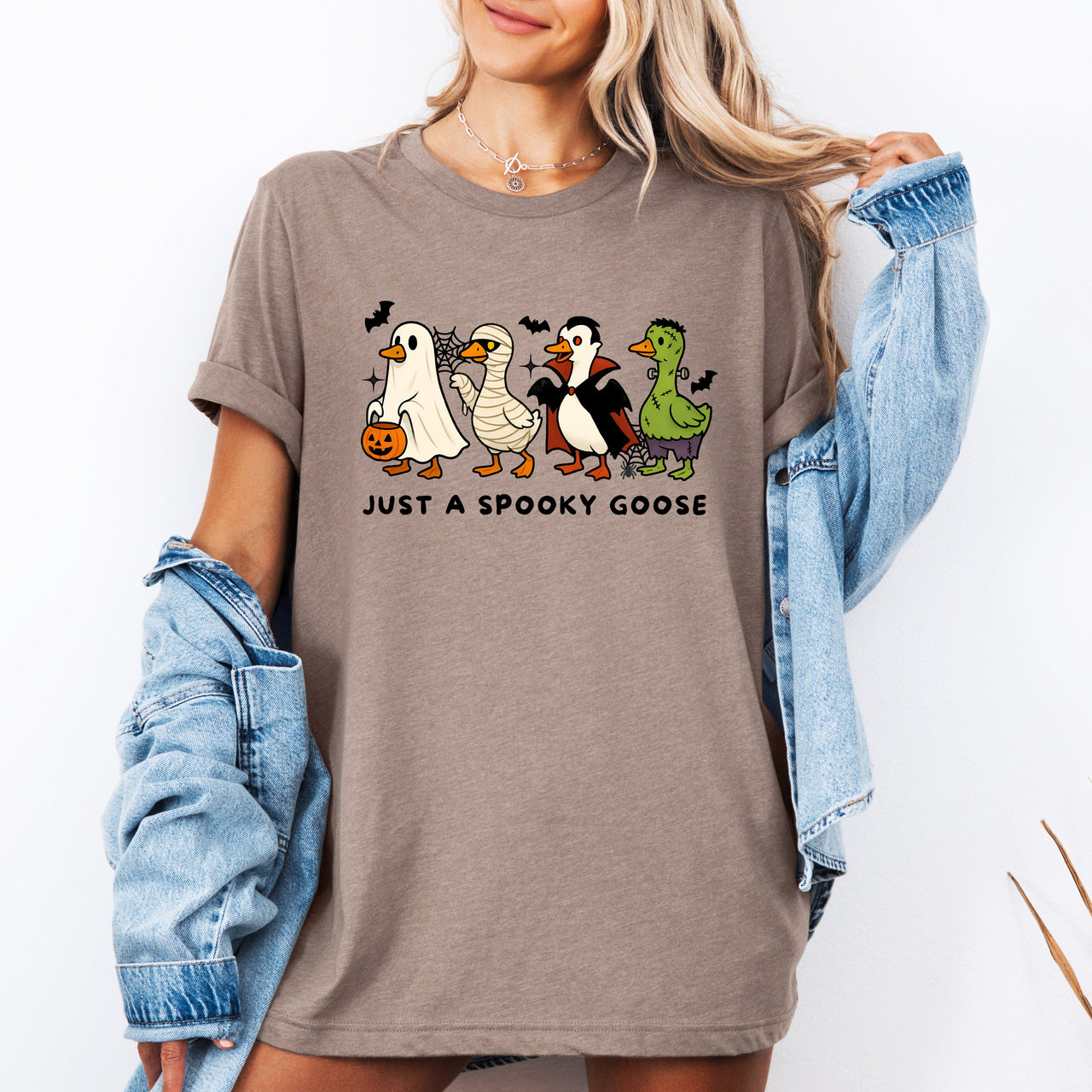 Just A Spooky Goose Dracula Vampire Ghost Mummy Halloween Character Edition Graphic Tee