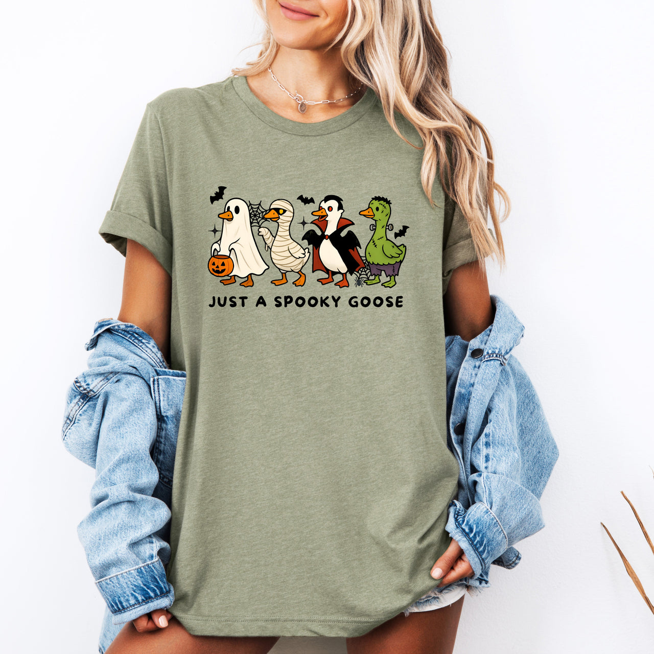 Just A Spooky Goose Dracula Vampire Ghost Mummy Halloween Character Edition Graphic Tee