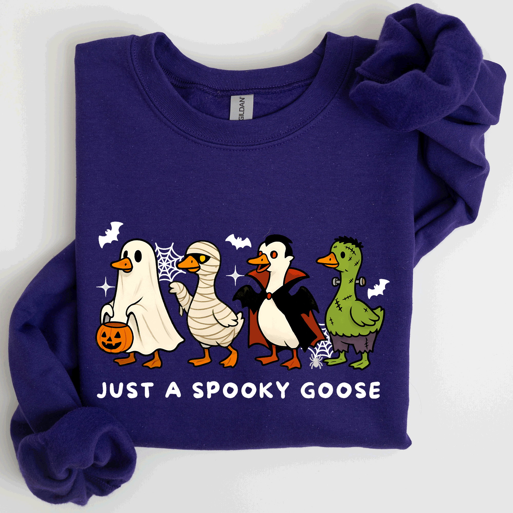 Just A Spooky Goose Dracula Vampire Ghost Mummy Halloween Themed Graphic Sweatshirt