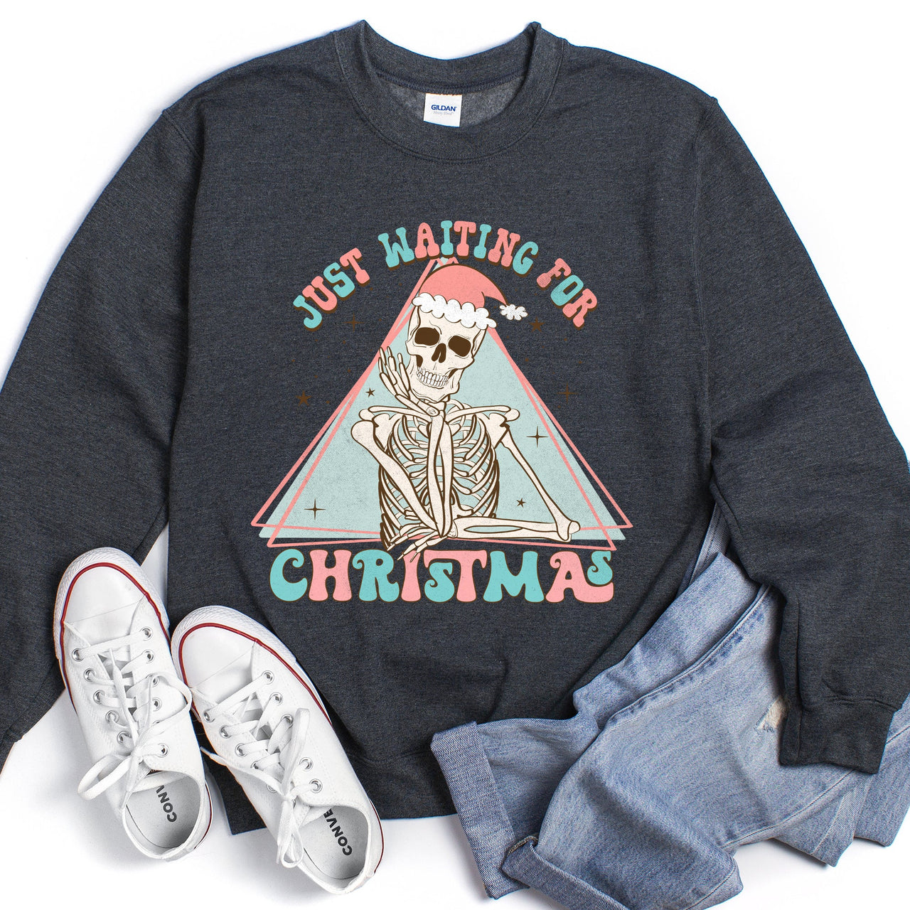 Just Waiting For Christmas, Skeleton Illustration Graphic Limited Edition Sweatshirt