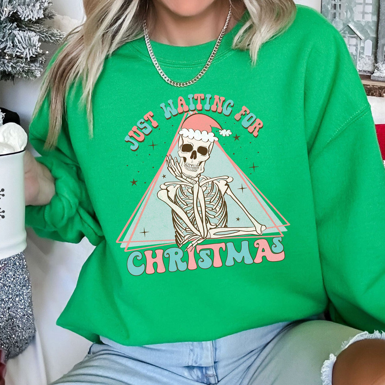 Just Waiting For Christmas, Skeleton Illustration Graphic Limited Edition Sweatshirt