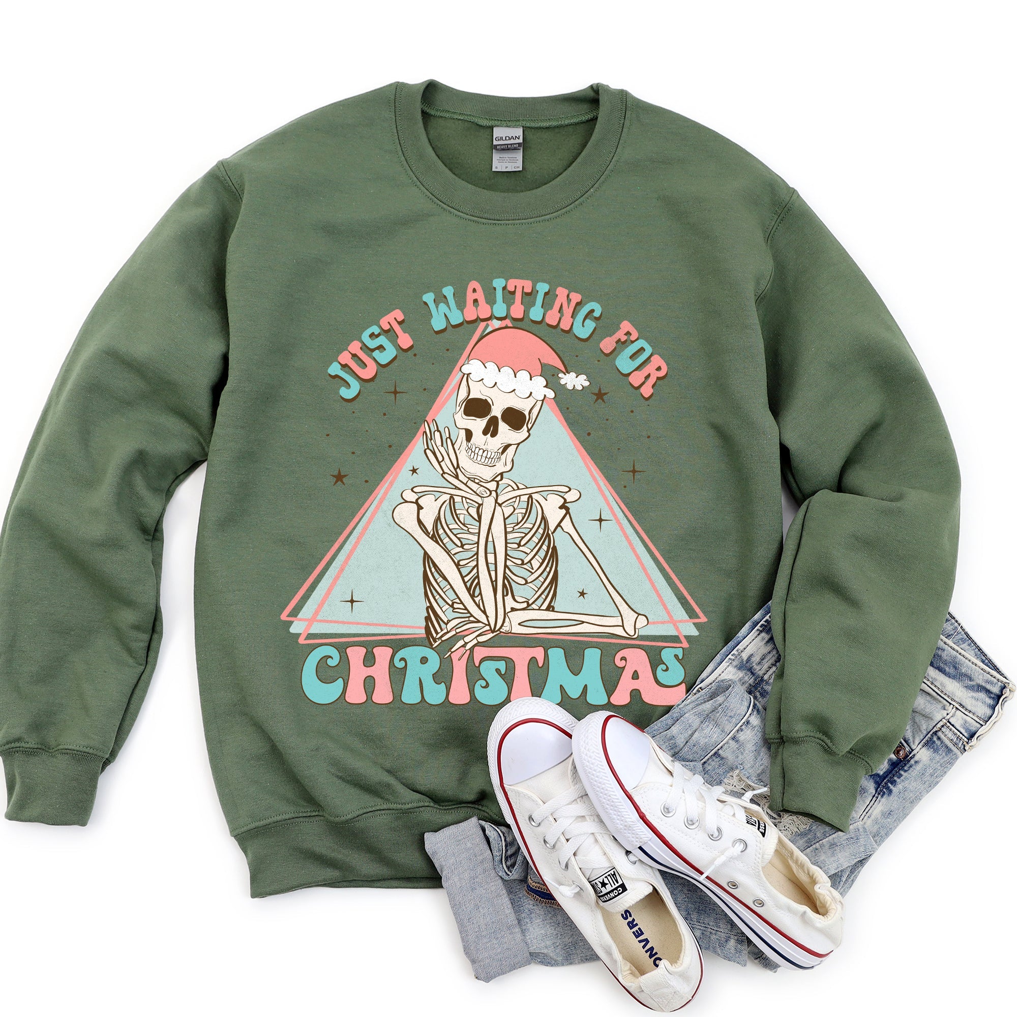 Just Waiting For Christmas, Skeleton Illustration Graphic Limited Edition Sweatshirt
