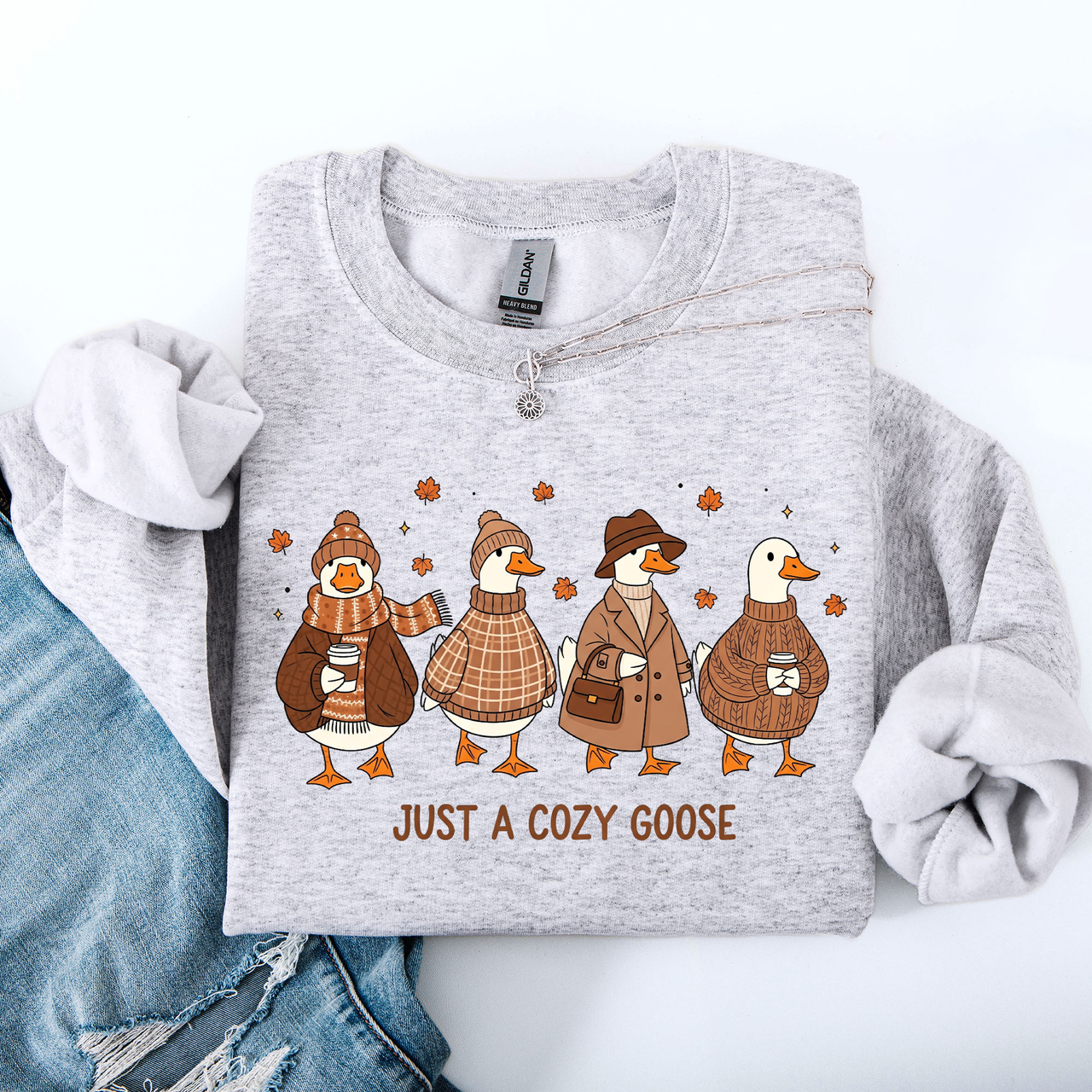 Just a Cozy Goose, Autumn Goose Floral Pumpkin Spice Autumn Comfort Edition Sweatshirt