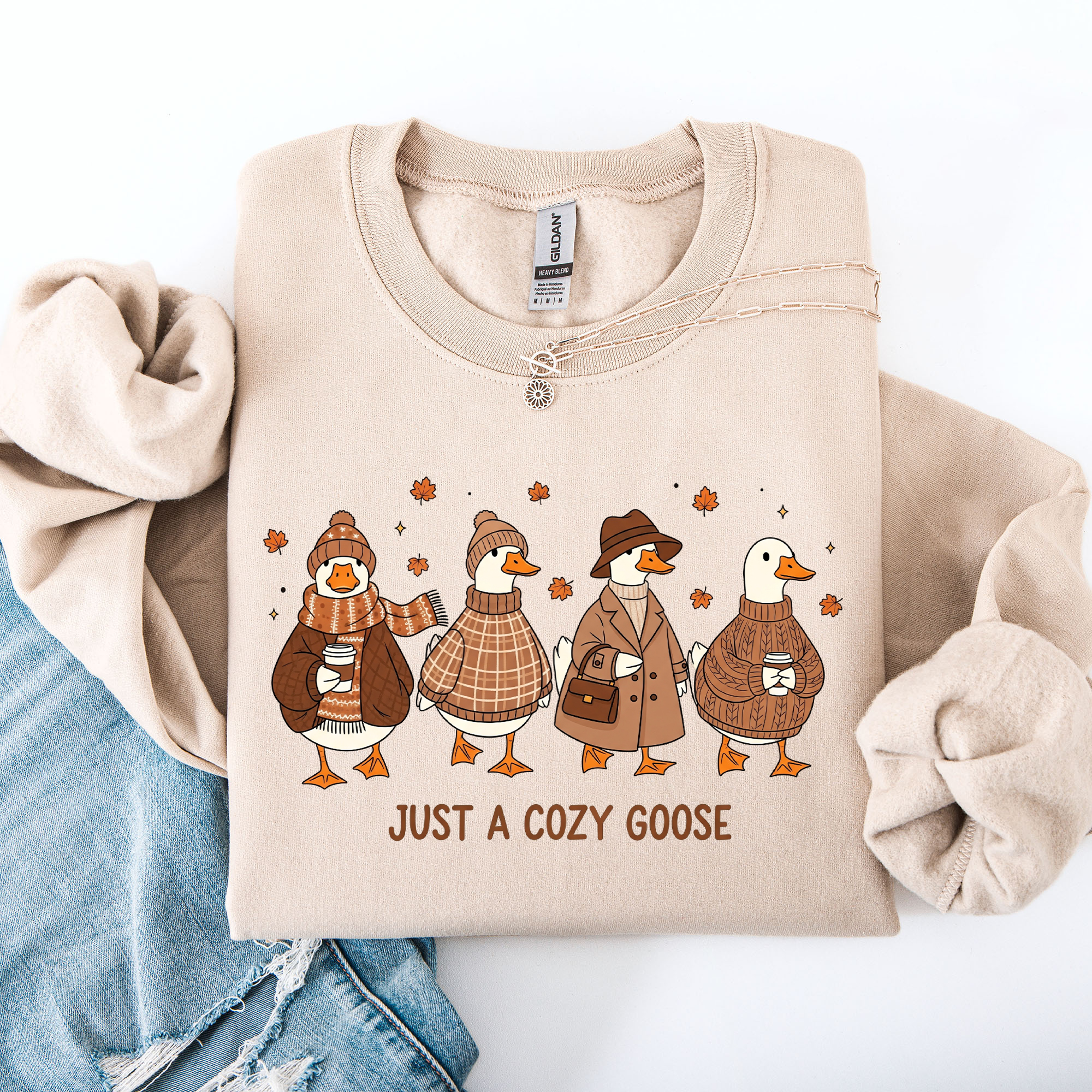 Just a Cozy Goose, Autumn Goose Floral Pumpkin Spice Autumn Comfort Edition Sweatshirt