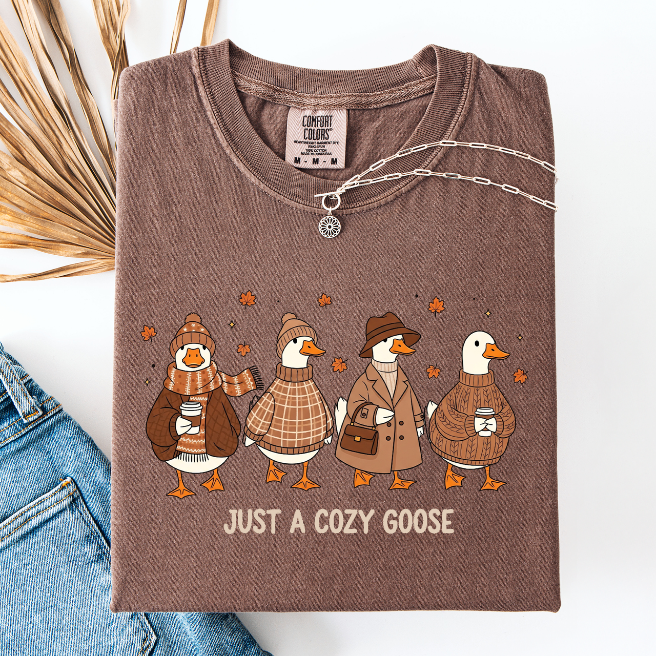 Just A Cozy Goose Autumn Goose Watercolor Bouquet With Jack O Lantern Motifs Comfort Colors Tee