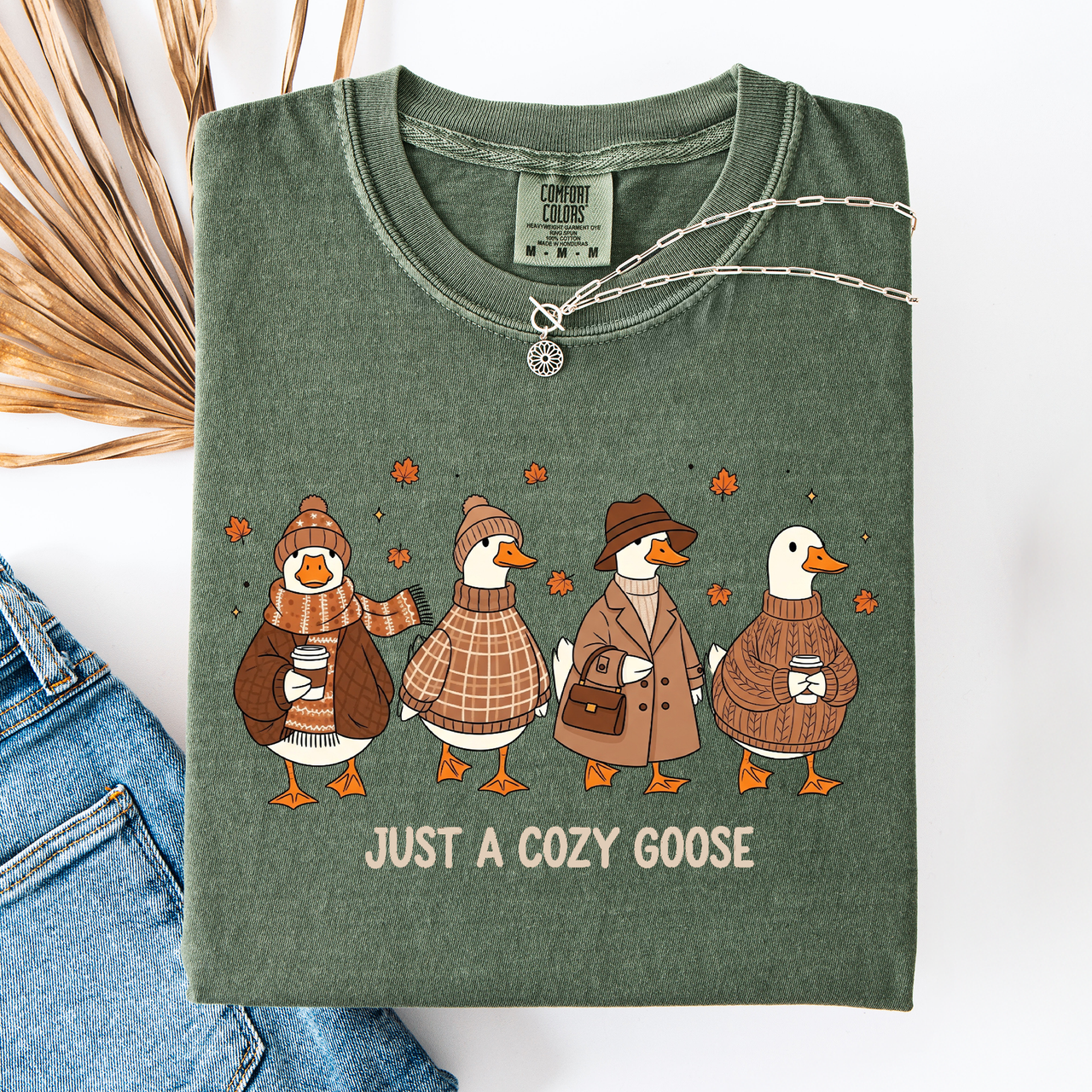 Just A Cozy Goose Autumn Goose Watercolor Bouquet With Jack O Lantern Motifs Comfort Colors Tee