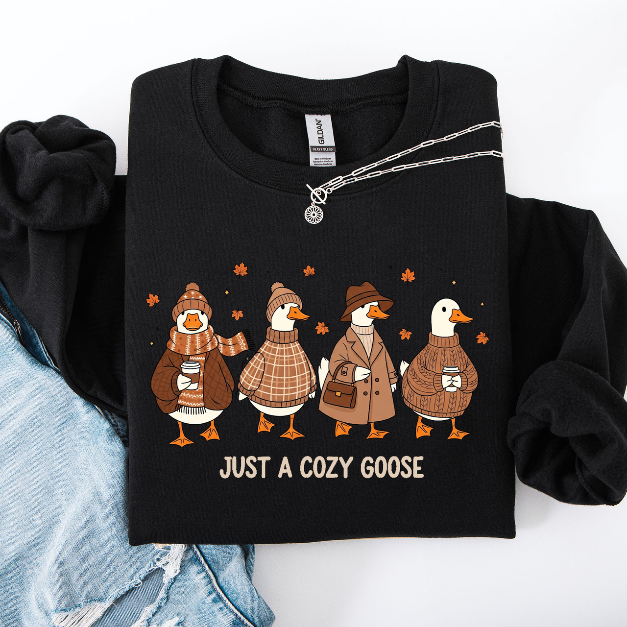 Just a Cozy Goose, Autumn Goose Floral Pumpkin Spice Autumn Comfort Edition Sweatshirt