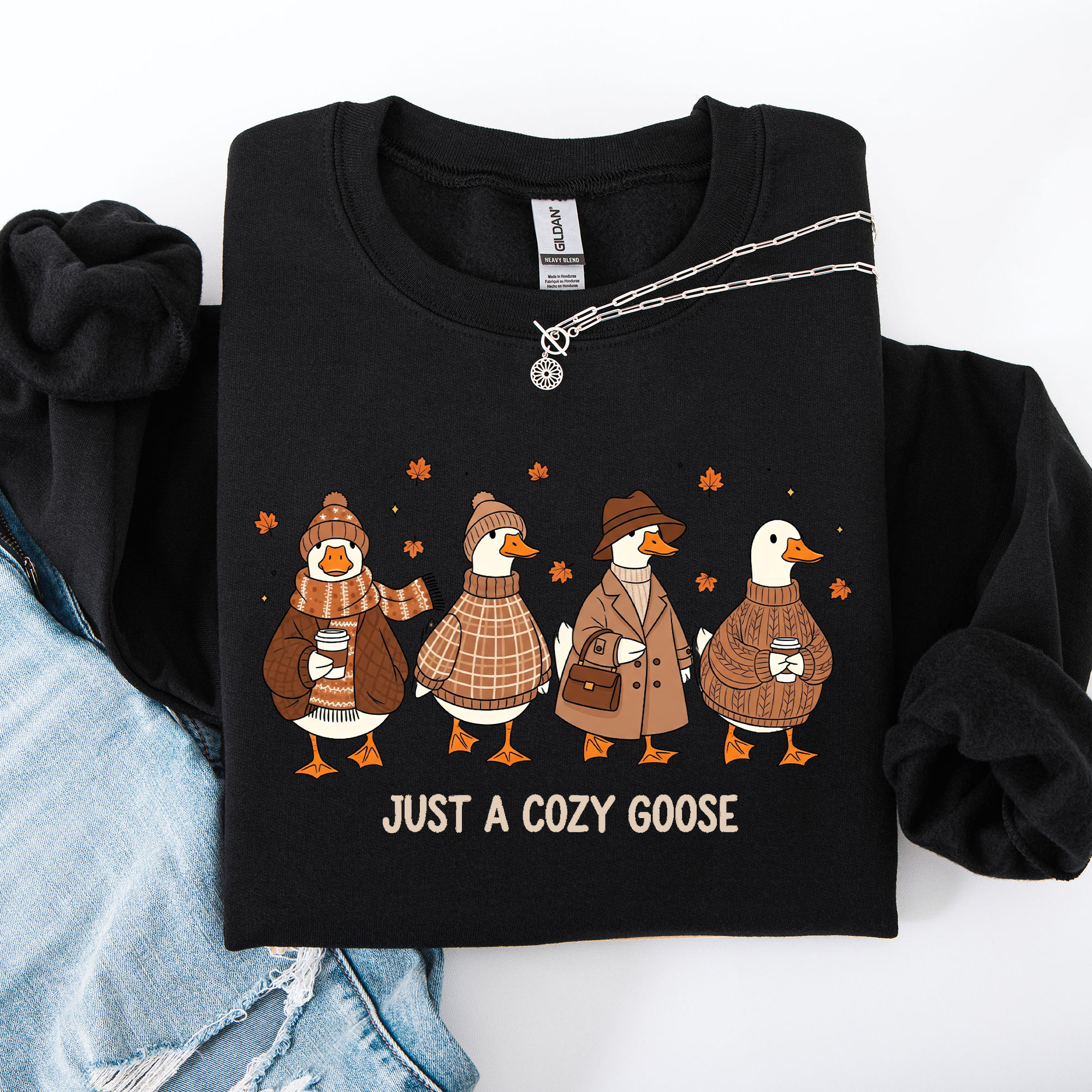 Just a Cozy Goose, Autumn Goose Floral Pumpkin Spice Autumn Comfort Edition Sweatshirt