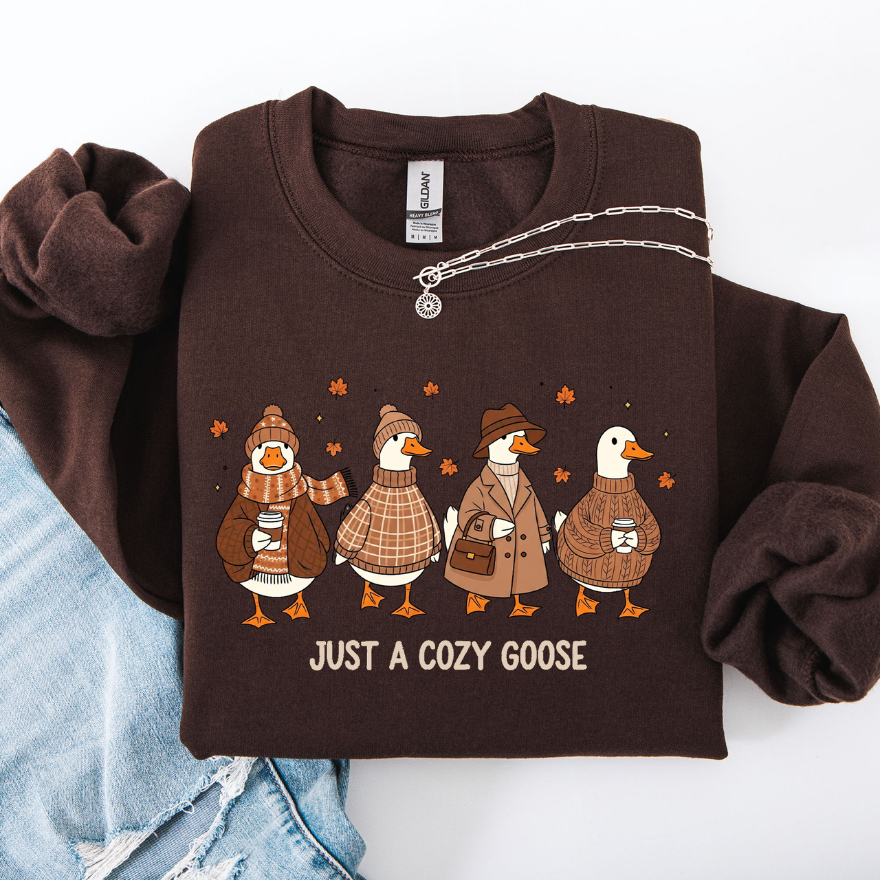 Just a Cozy Goose, Autumn Goose Floral Pumpkin Spice Autumn Comfort Edition Sweatshirt
