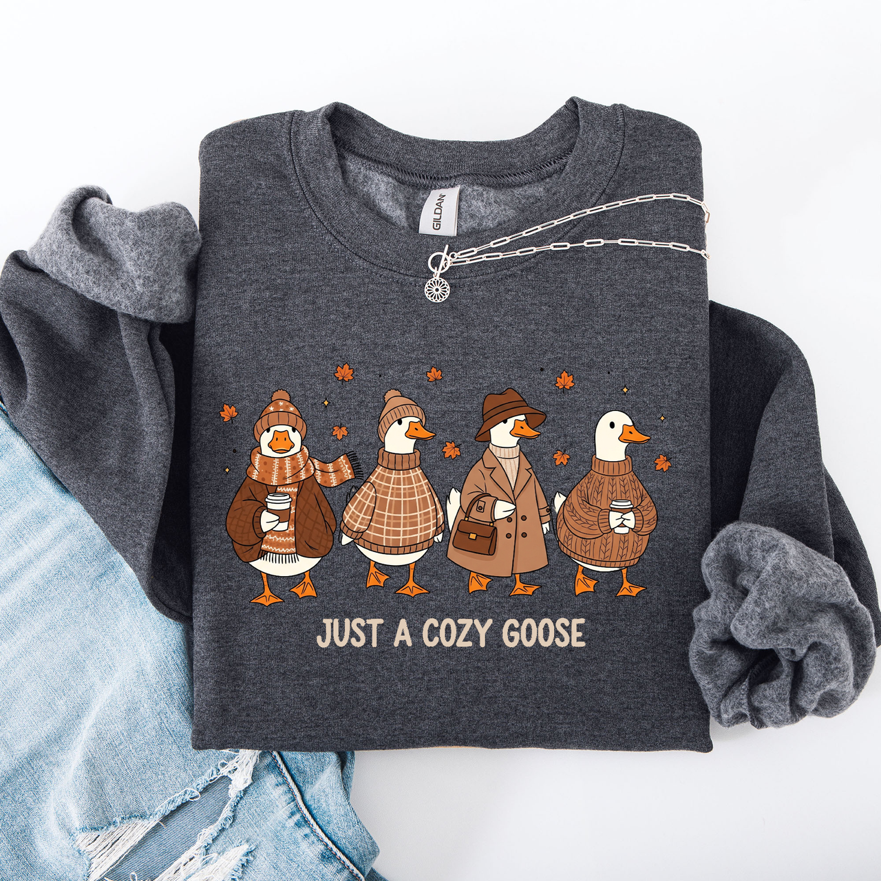 Just a Cozy Goose, Autumn Goose Floral Pumpkin Spice Autumn Comfort Edition Sweatshirt