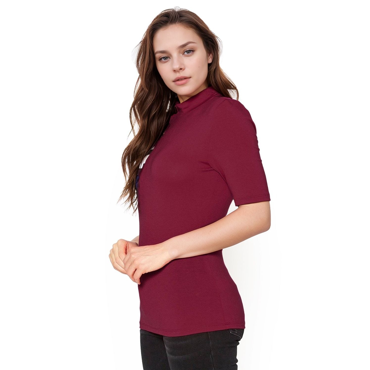 Women's Half Sleeve Turtle Neck Fitted Top