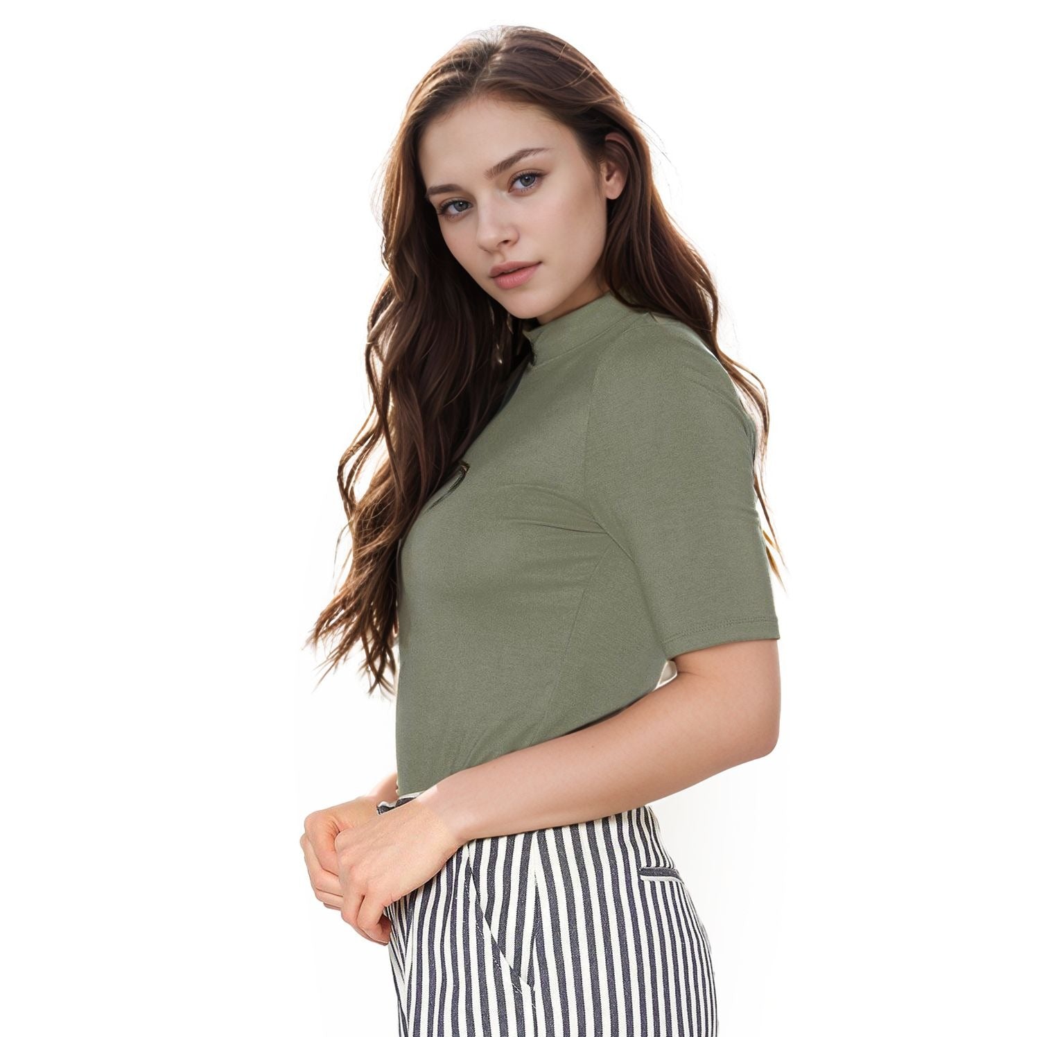 Women's Half Sleeve Turtle Neck Fitted Top