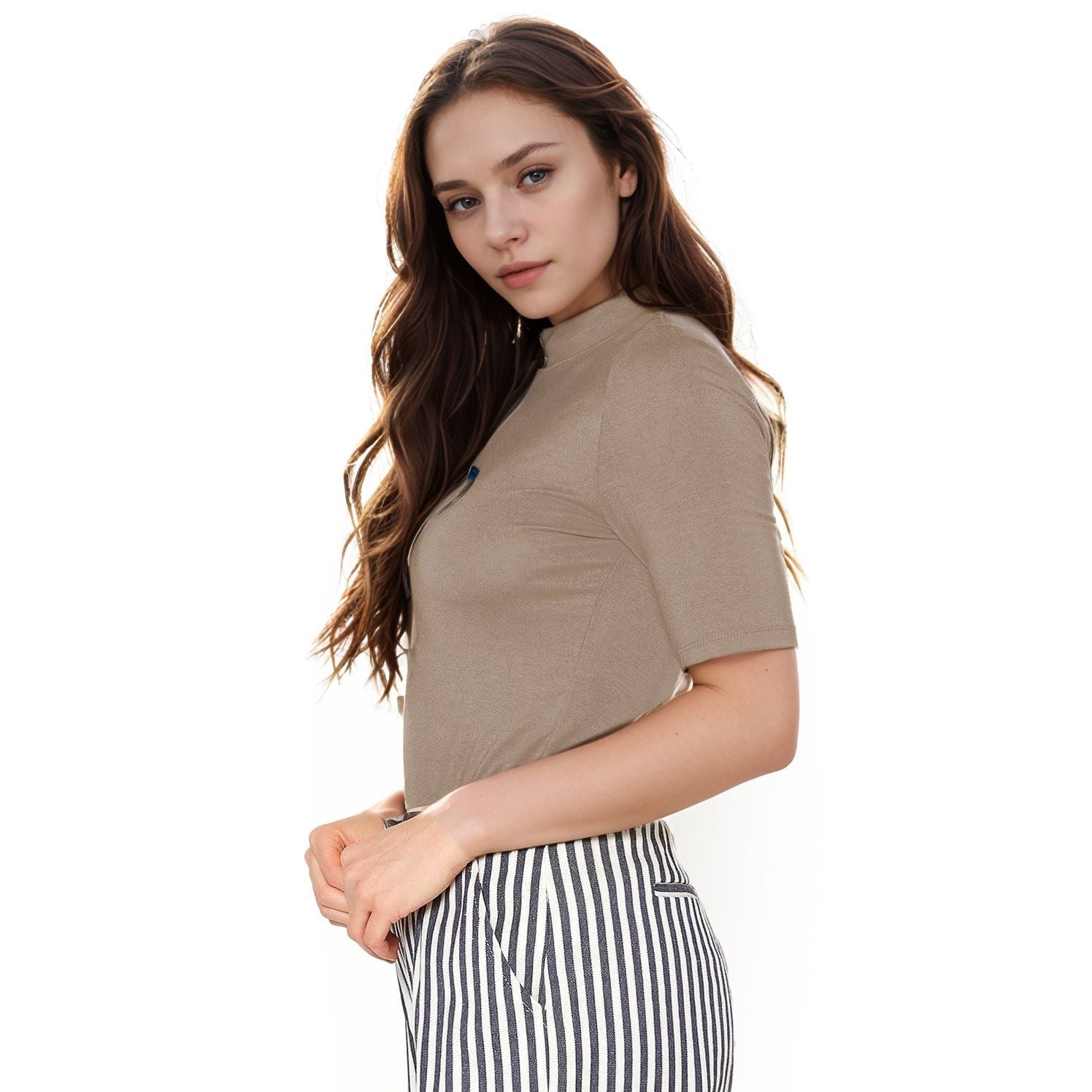 Women's Half Sleeve Turtle Neck Fitted Top