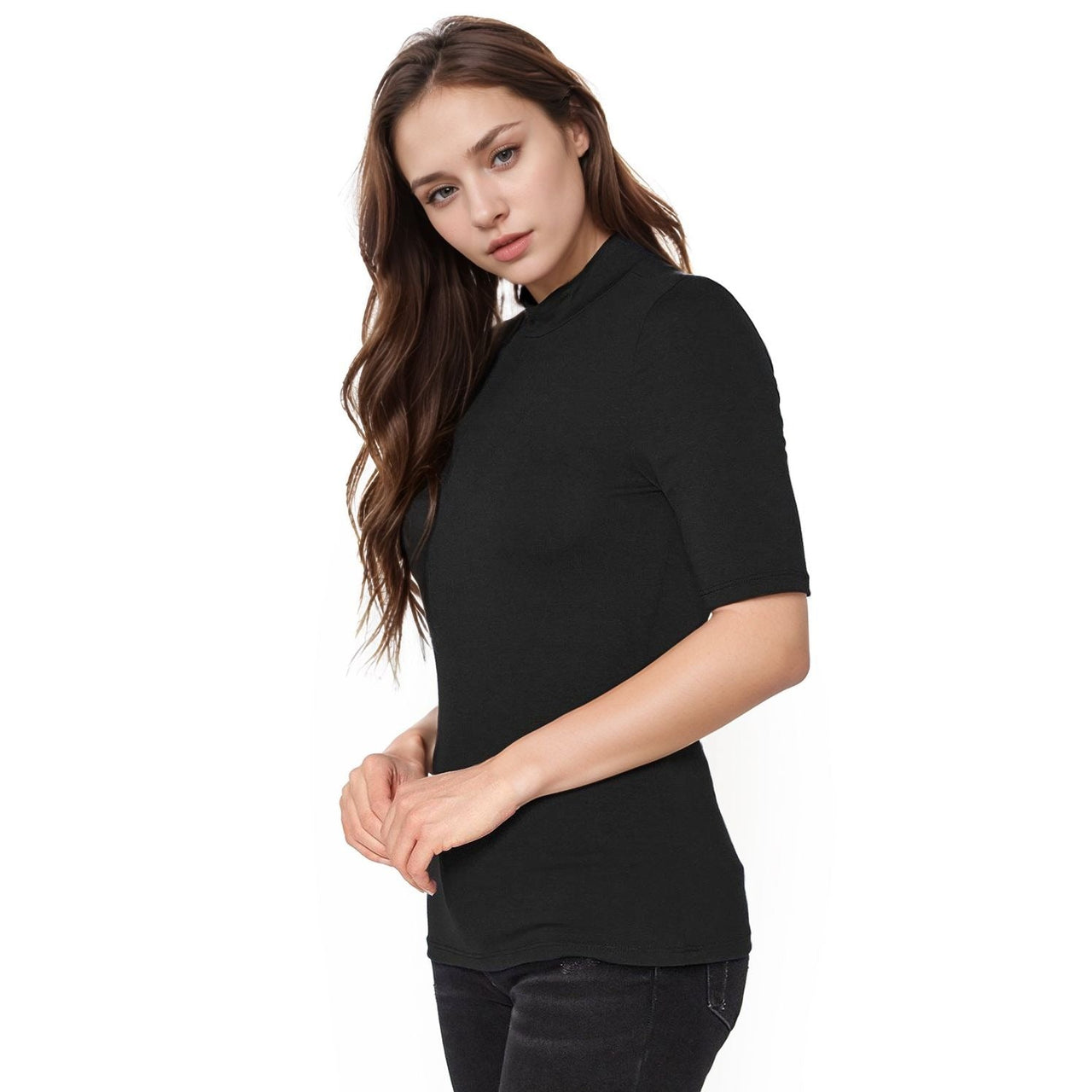 Women's Half Sleeve Turtle Neck Fitted Top