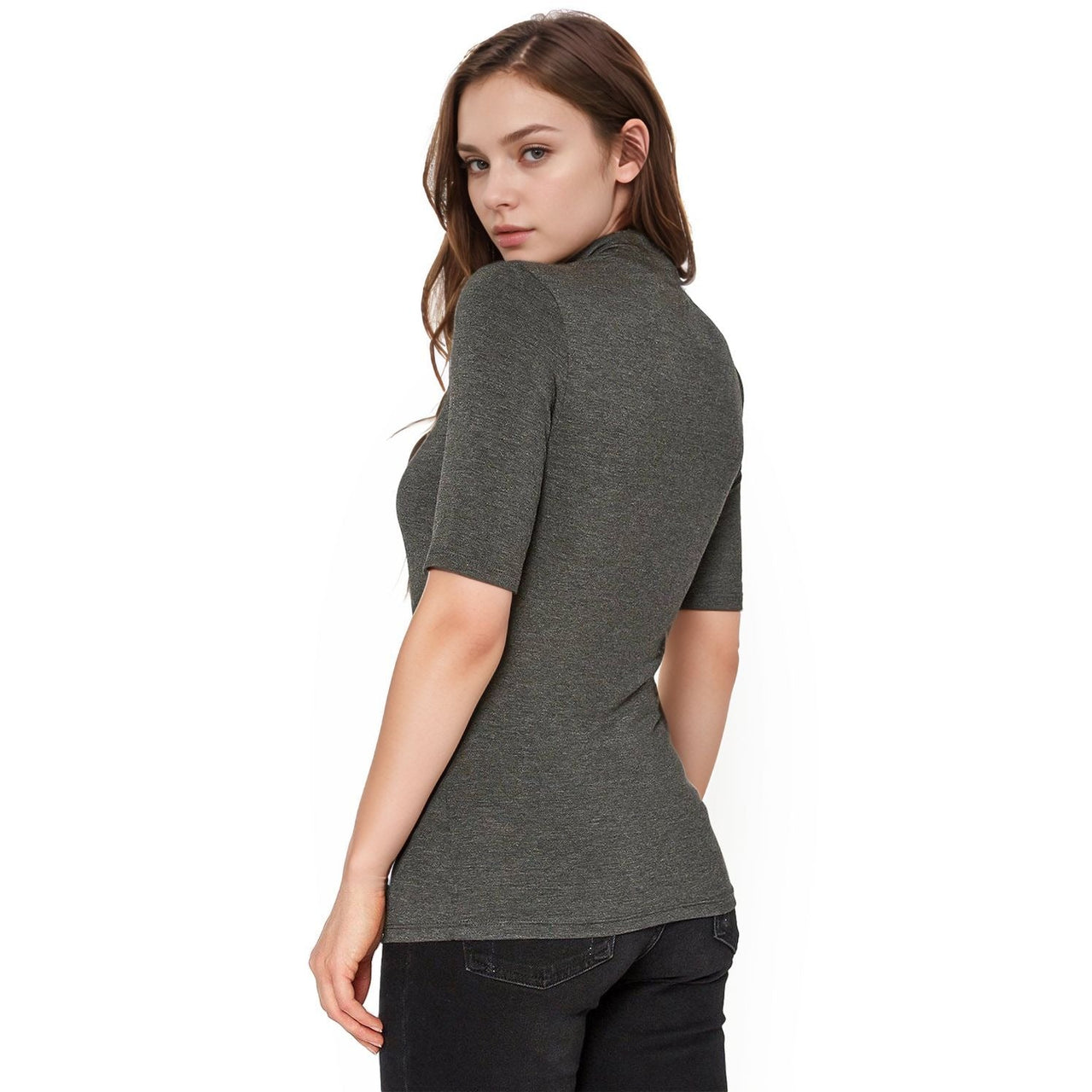 Women's Half Sleeve Turtle Neck Fitted Top