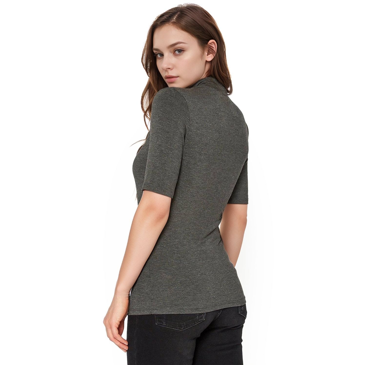 Women's Half Sleeve Turtle Neck Fitted Top