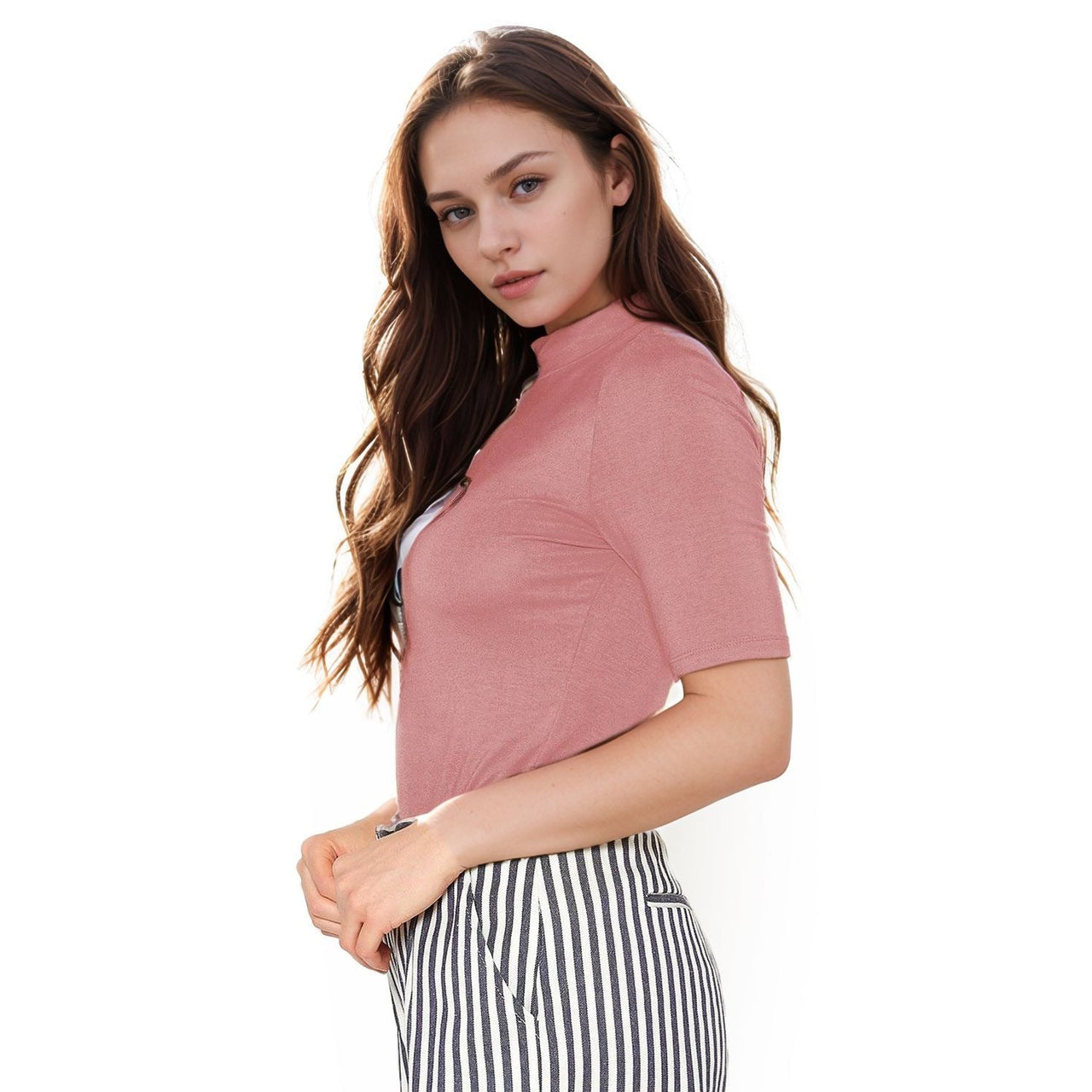 Women's Half Sleeve Turtle Neck Fitted Top