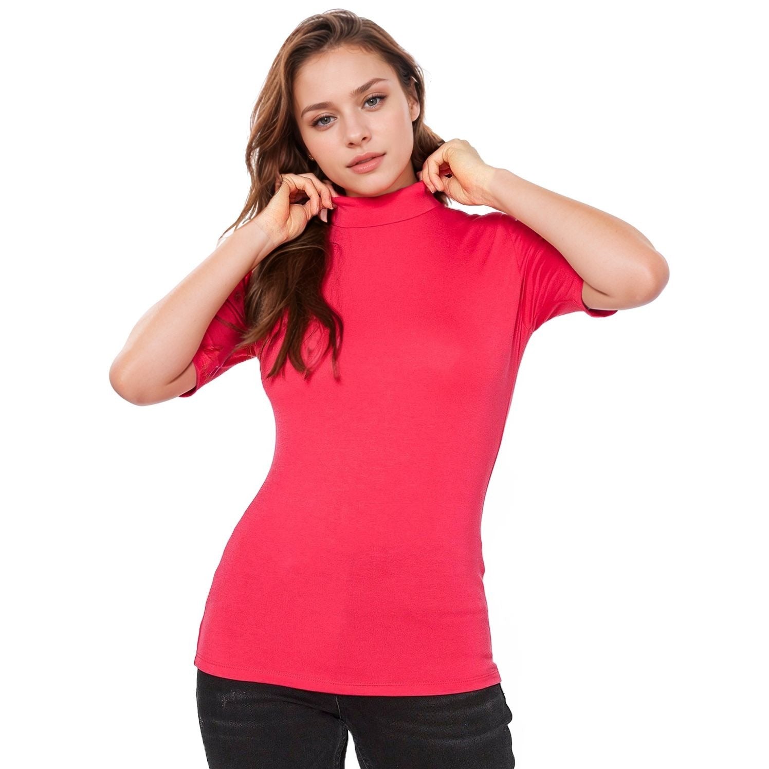 Women's Half Sleeve Turtle Neck Fitted Top