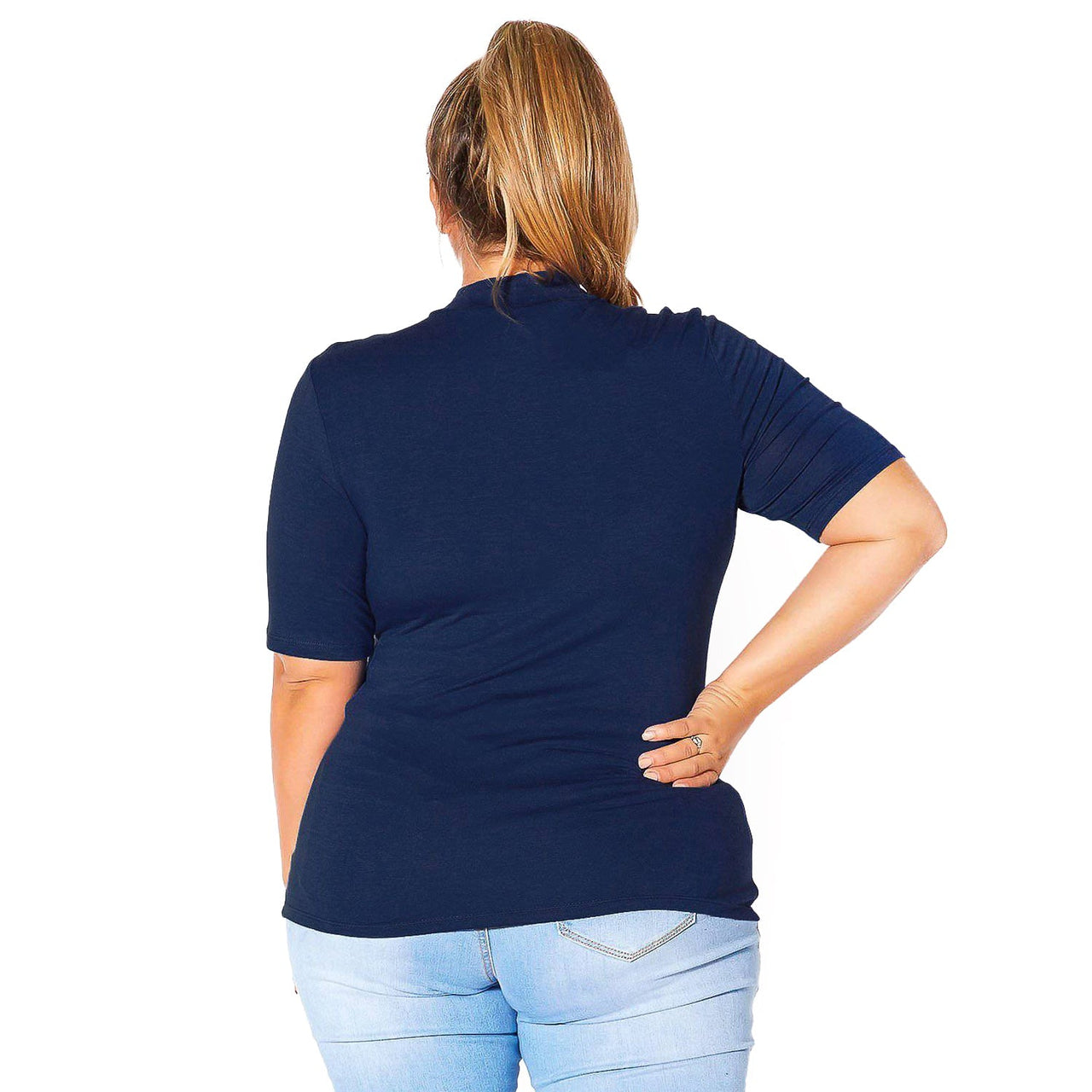Plus Size Half Sleeve Turtle Neck Fitted Top