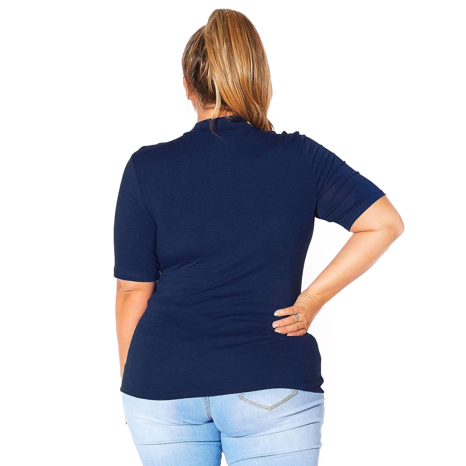 Plus Size Half Sleeve Turtle Neck Fitted Top