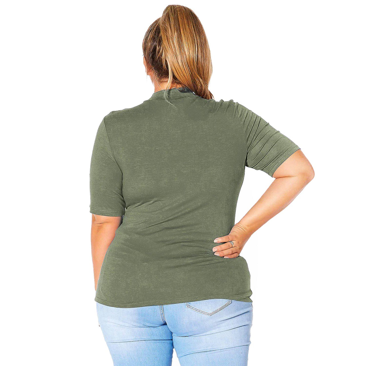 Plus Size Half Sleeve Turtle Neck Fitted Top