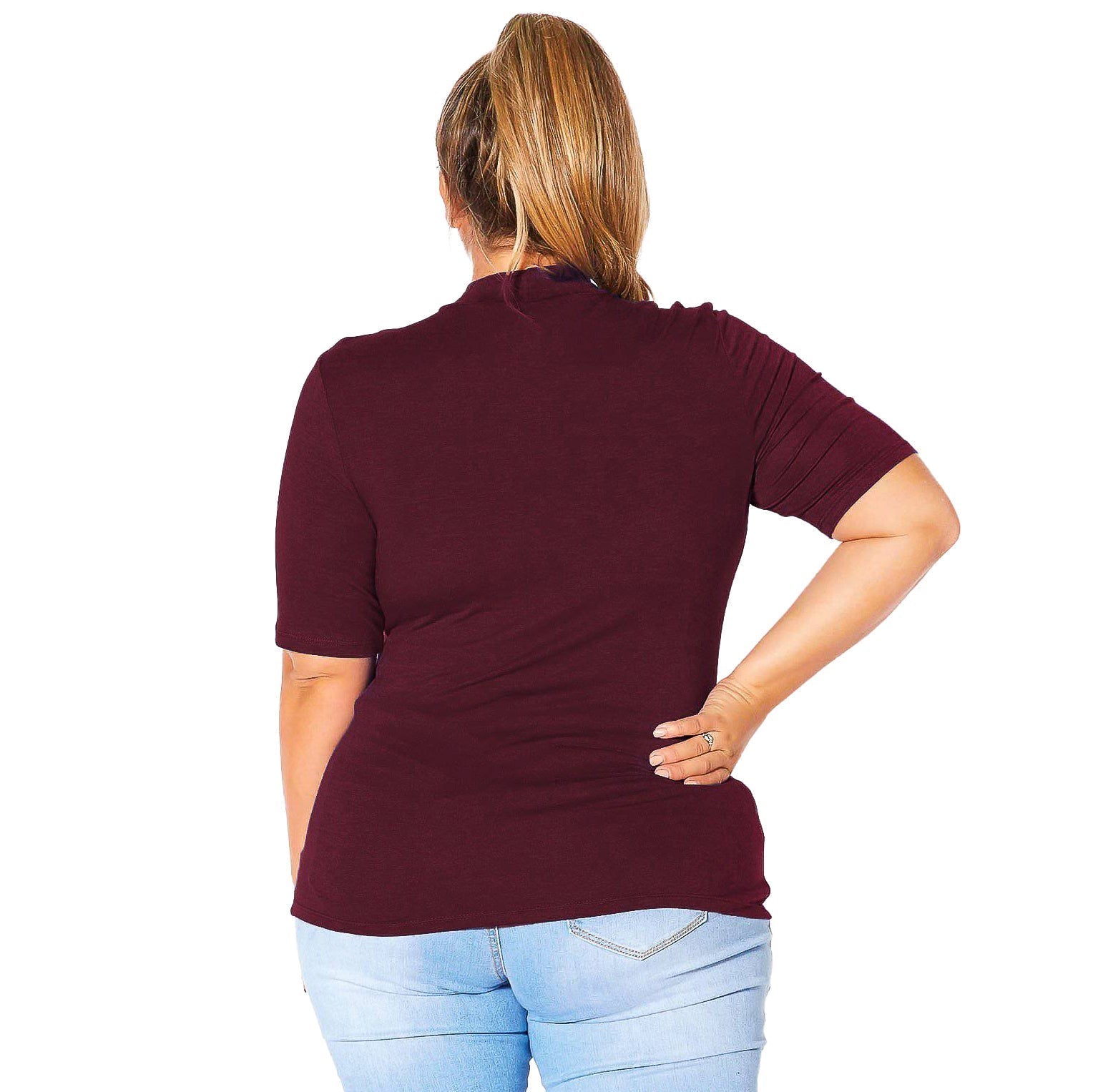 Plus Size Half Sleeve Turtle Neck Fitted Top