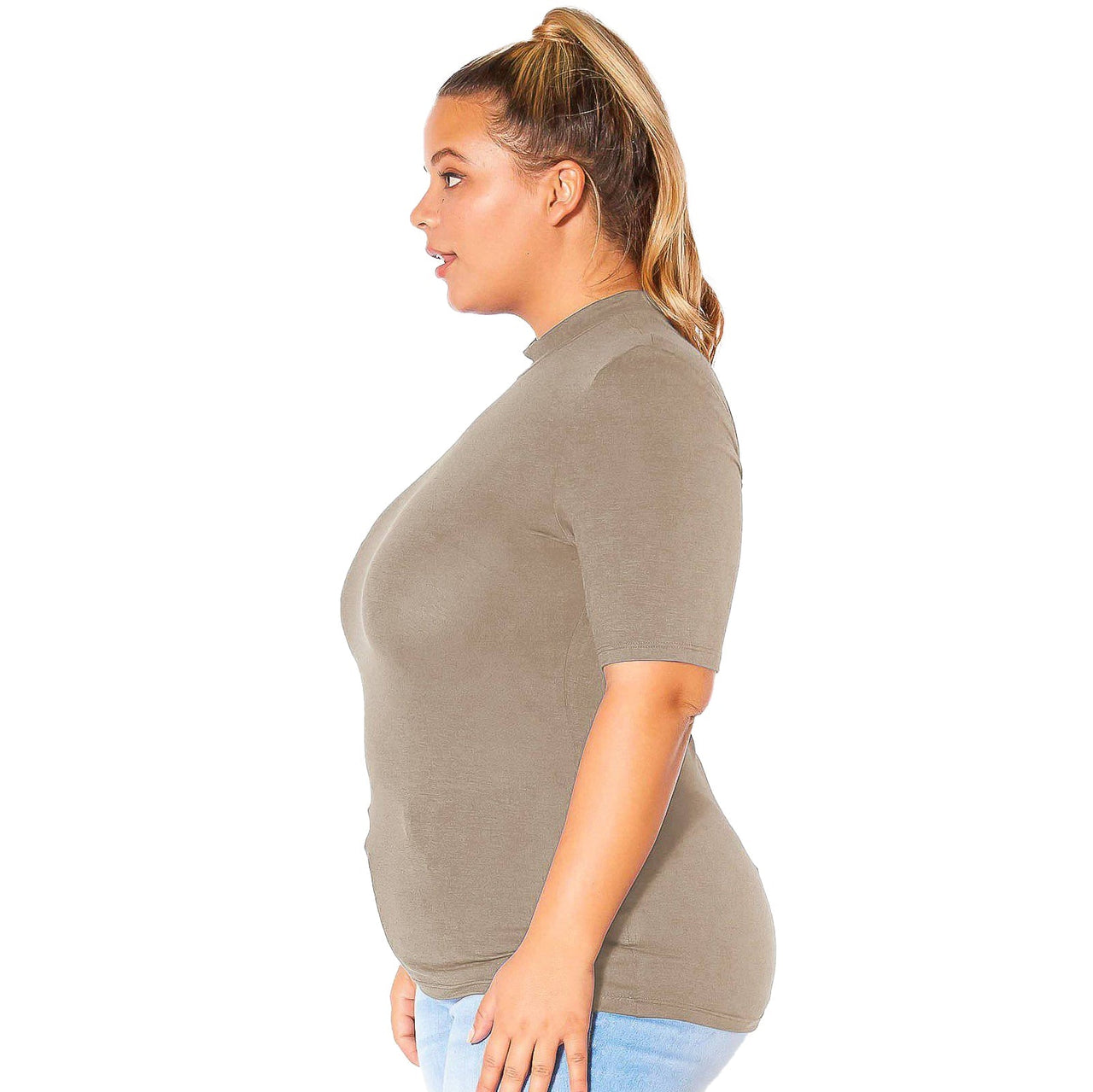 Plus Size Half Sleeve Turtle Neck Fitted Top