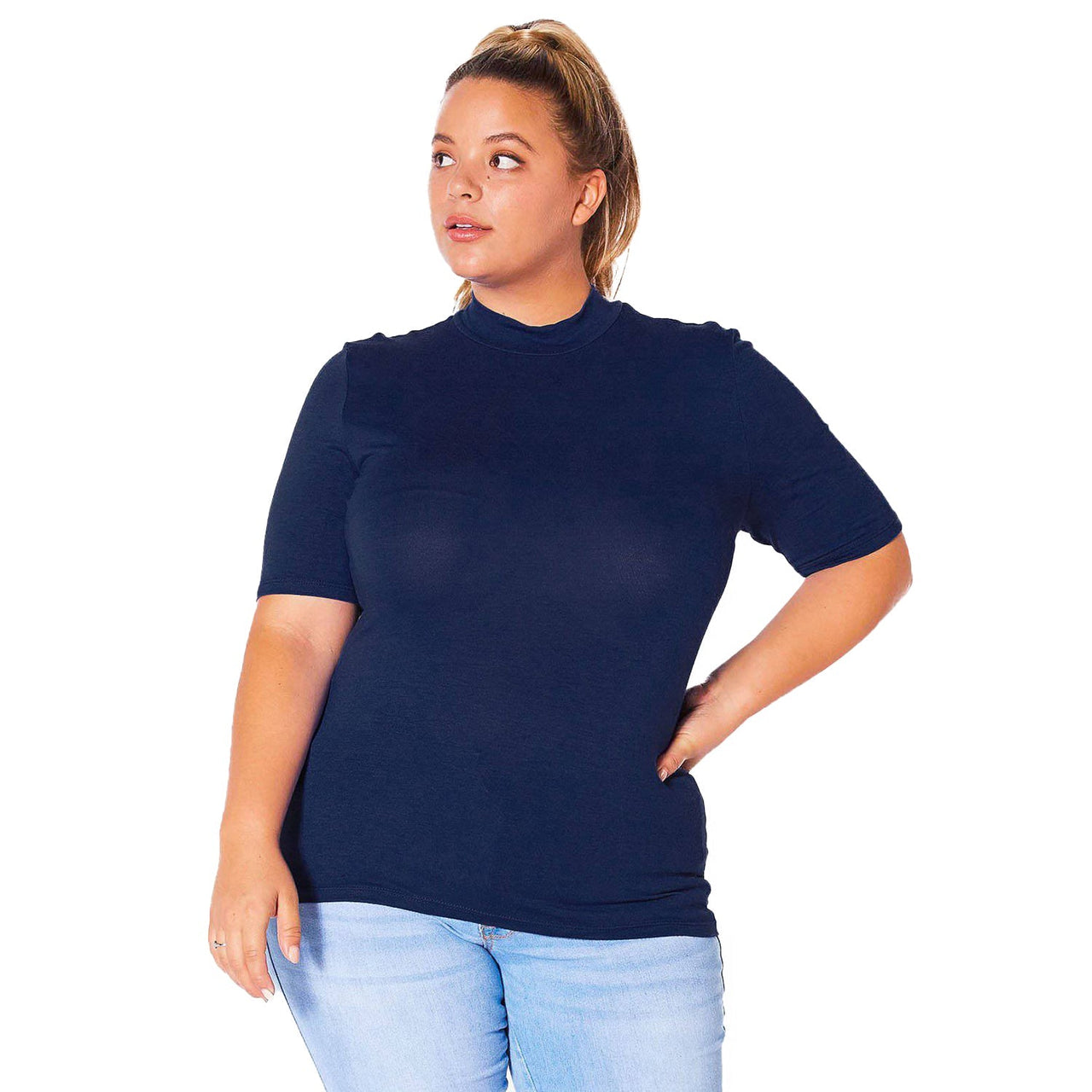 Plus Size Half Sleeve Turtle Neck Fitted Top