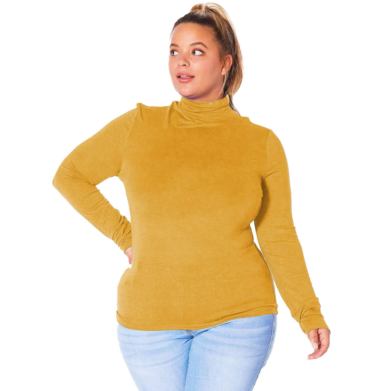 Plus Size Long Sleeve Turtle Neck Fitted Top