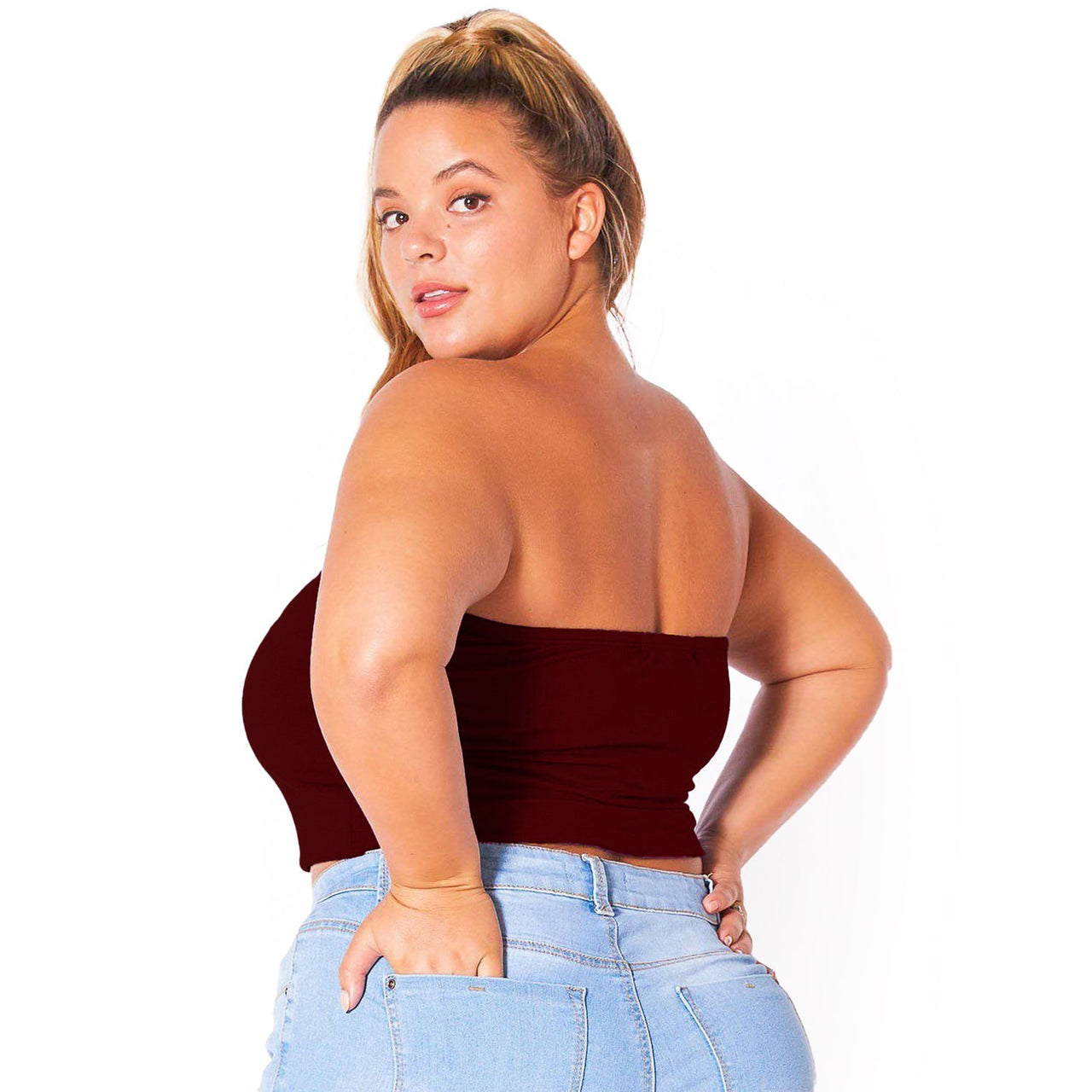 Plus Size Women's Sleeveless Cropped Tube Top