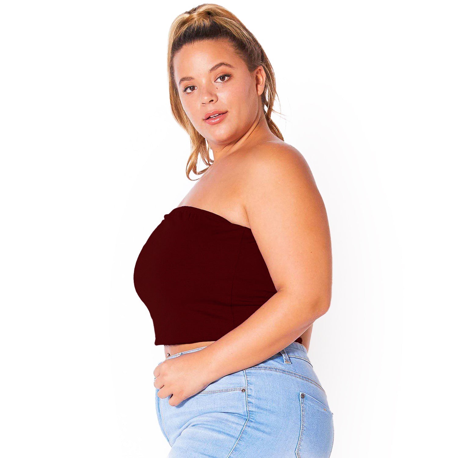 Plus Size Women's Sleeveless Cropped Tube Top