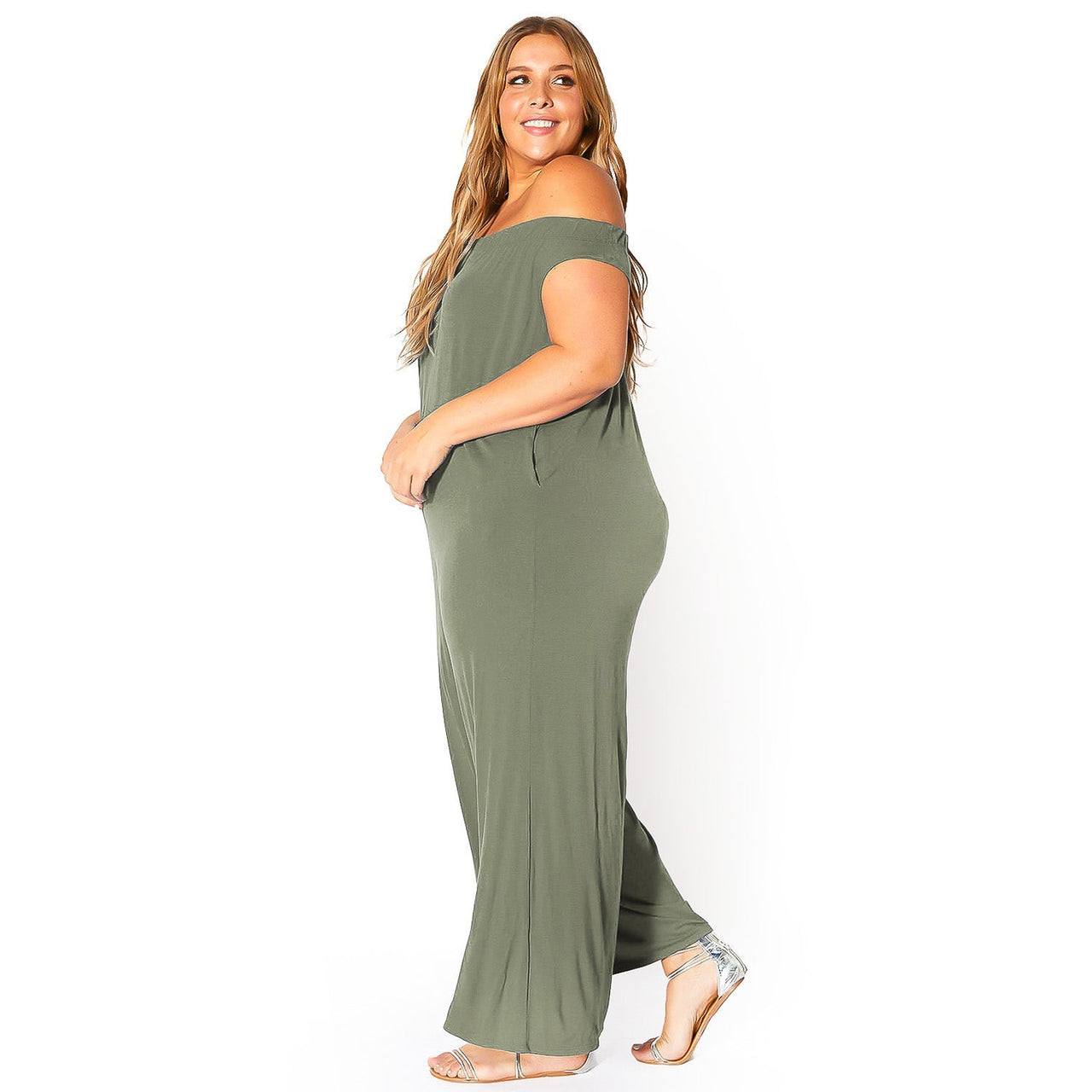 Plus Size Off Shoulder Wide Leg Jumpsuit