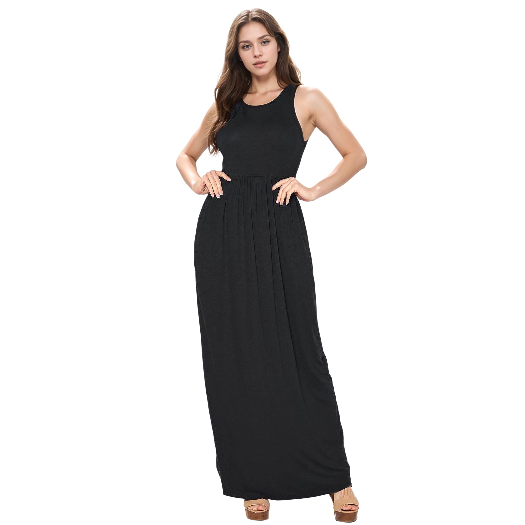 Womens Sleeveless Pleated Maxi Dress