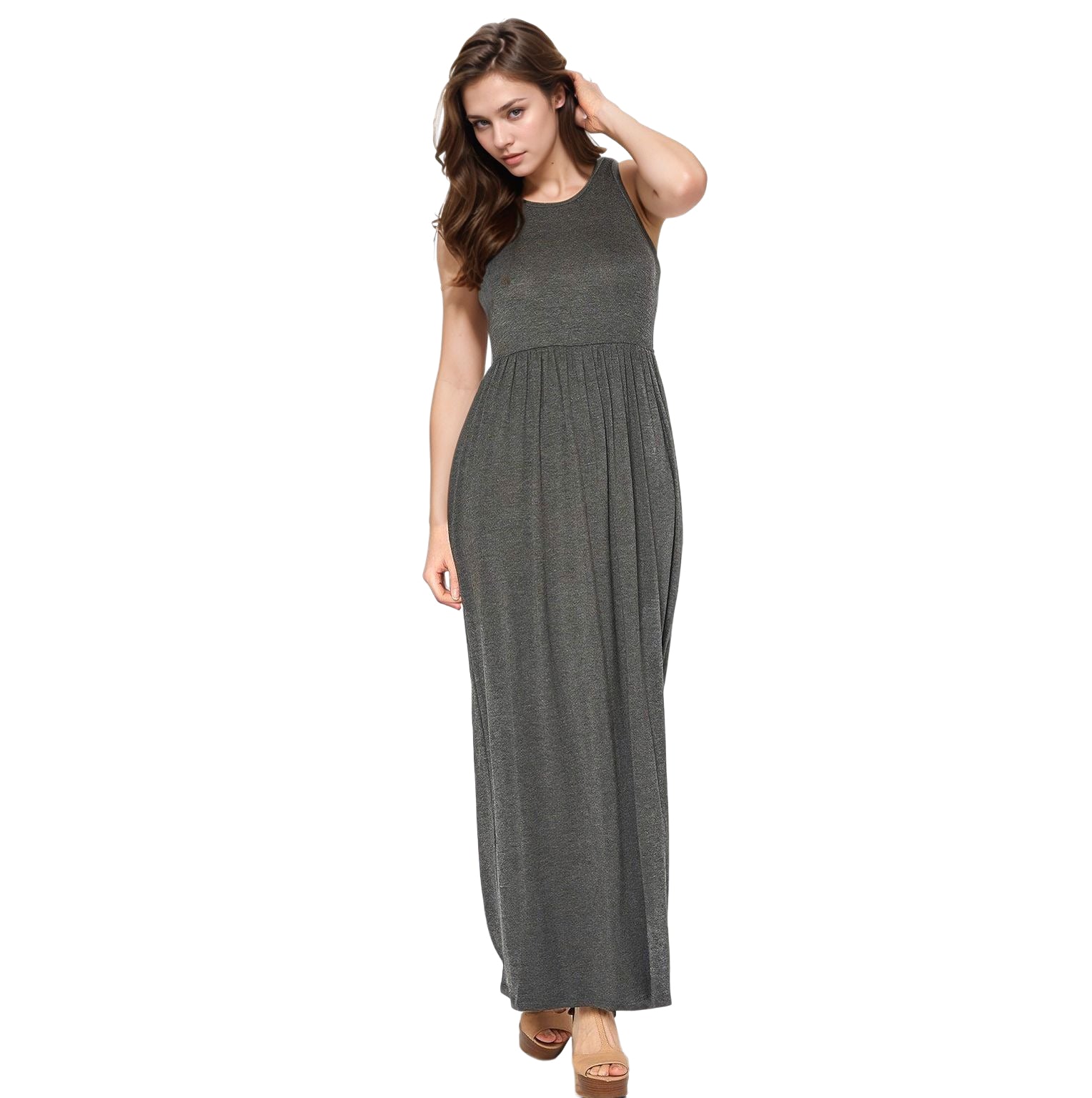 Womens Sleeveless Pleated Maxi Dress
